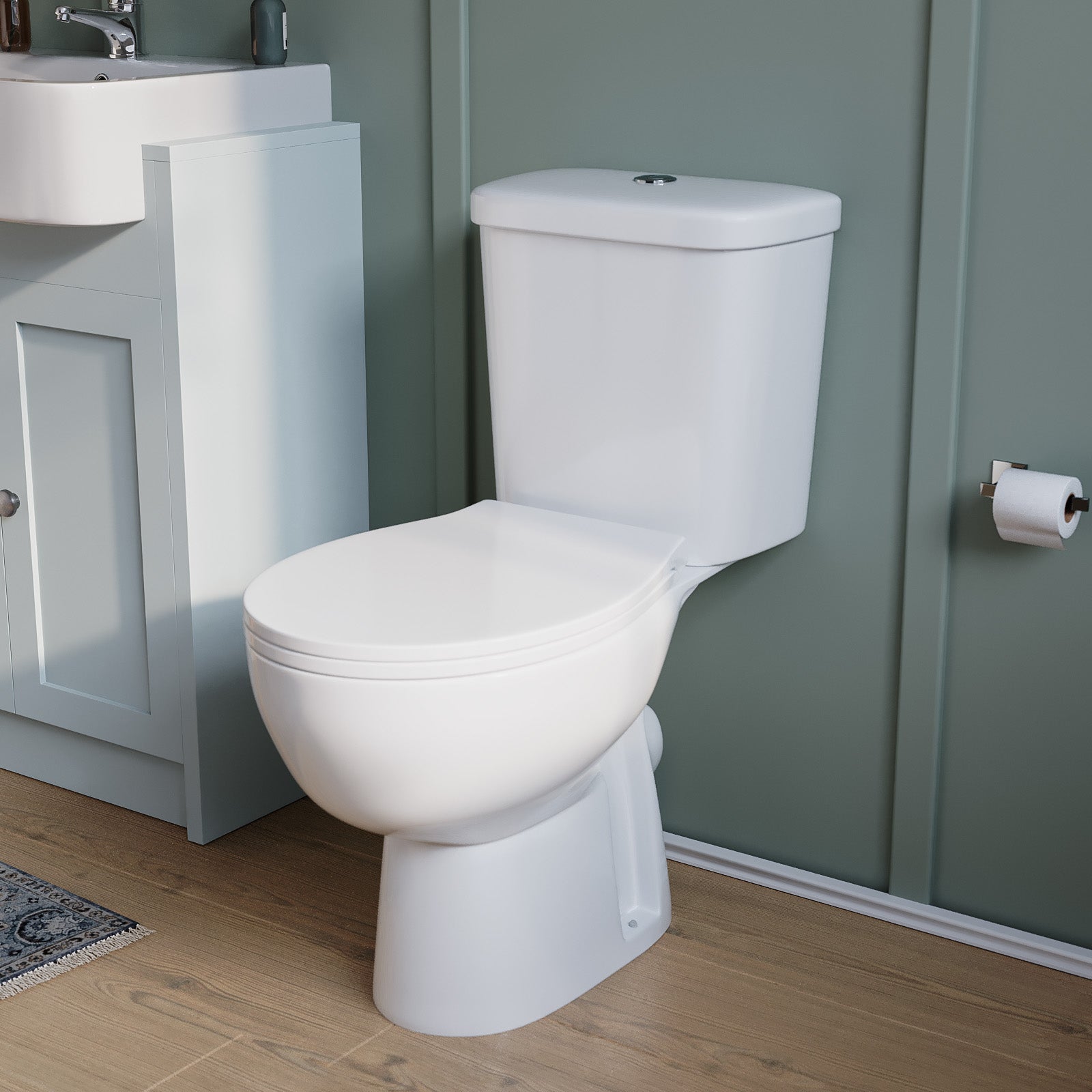 Close Coupled Toilet Bathroom Rimless WC Pan & Toilet Seat & Cistern