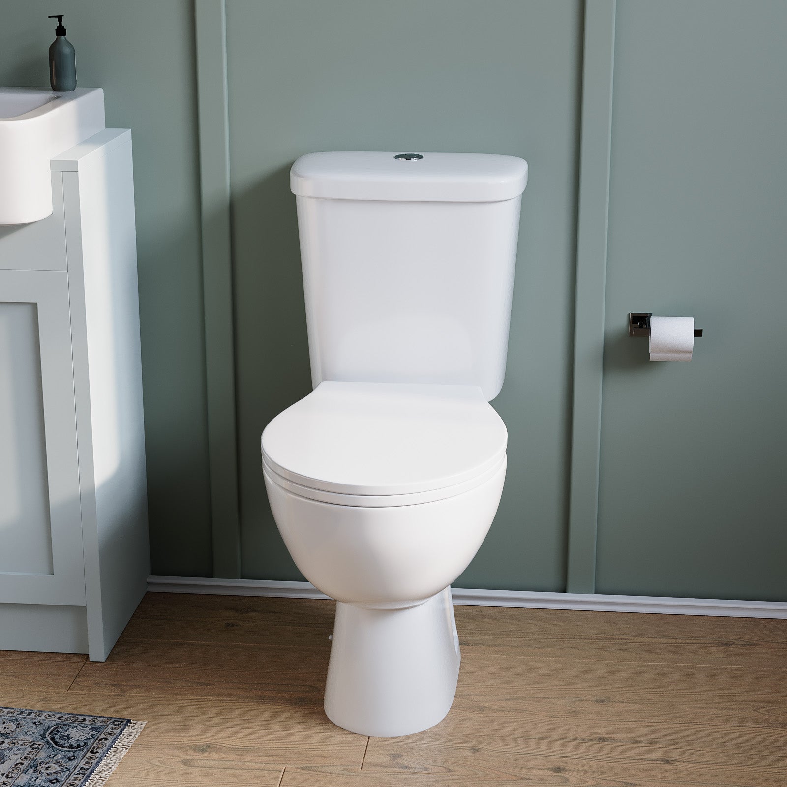 Close Coupled Toilet Bathroom Rimless WC Pan & Toilet Seat & Cistern