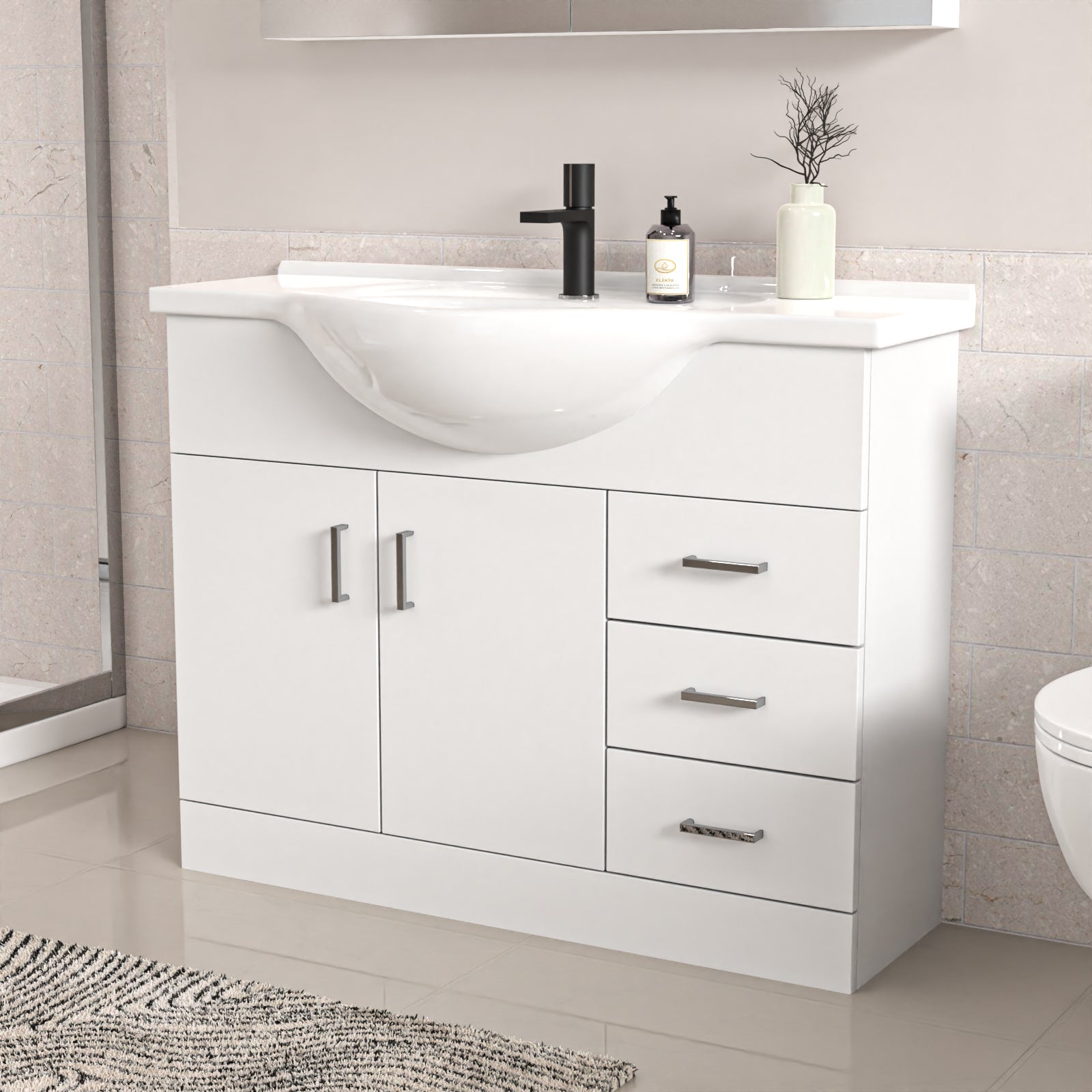White 1050mm Vanity 800mm Quadrant Shower Enclosure Toilet Tray Set