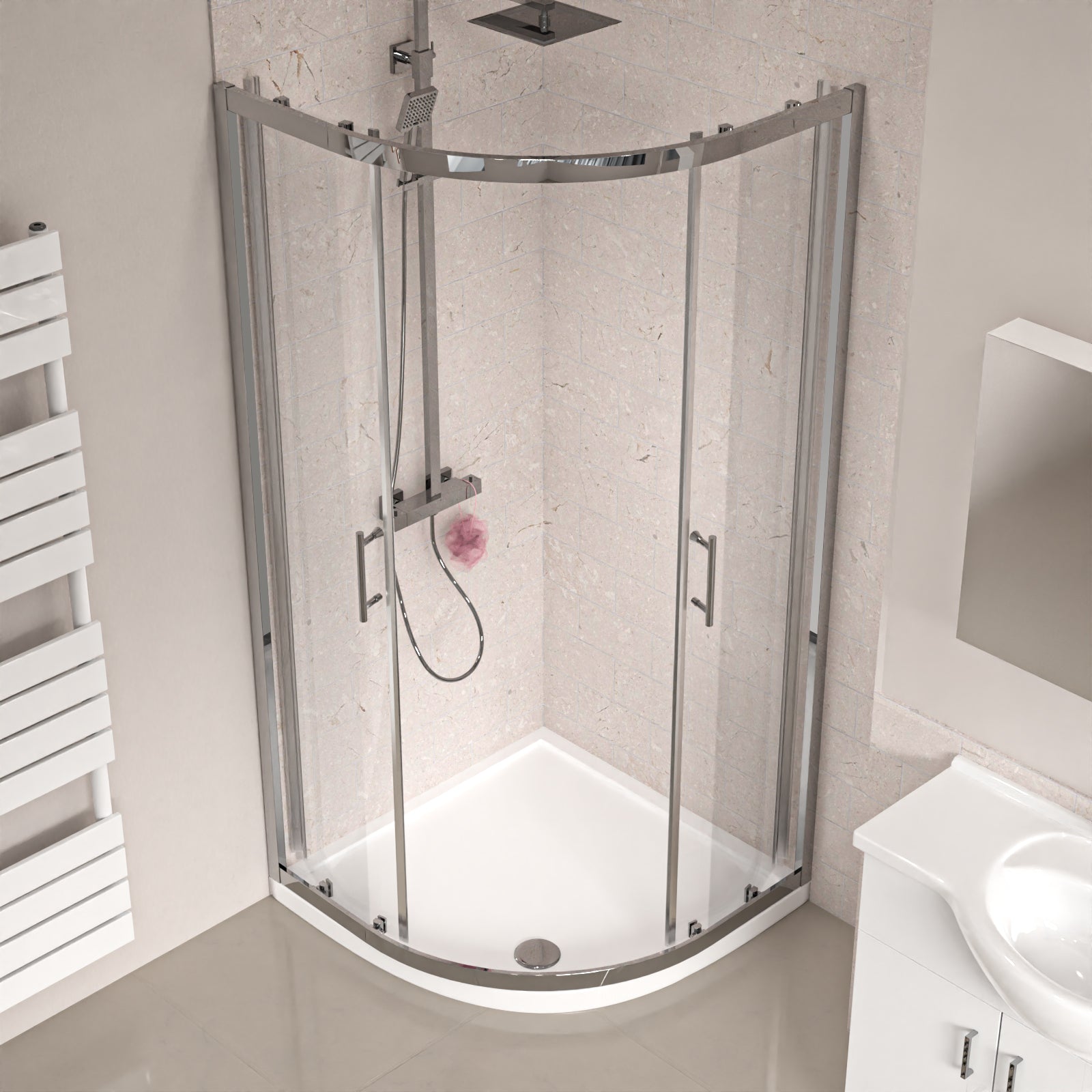 White 1050mm Vanity 800mm Quadrant Shower Enclosure Toilet Tray Set