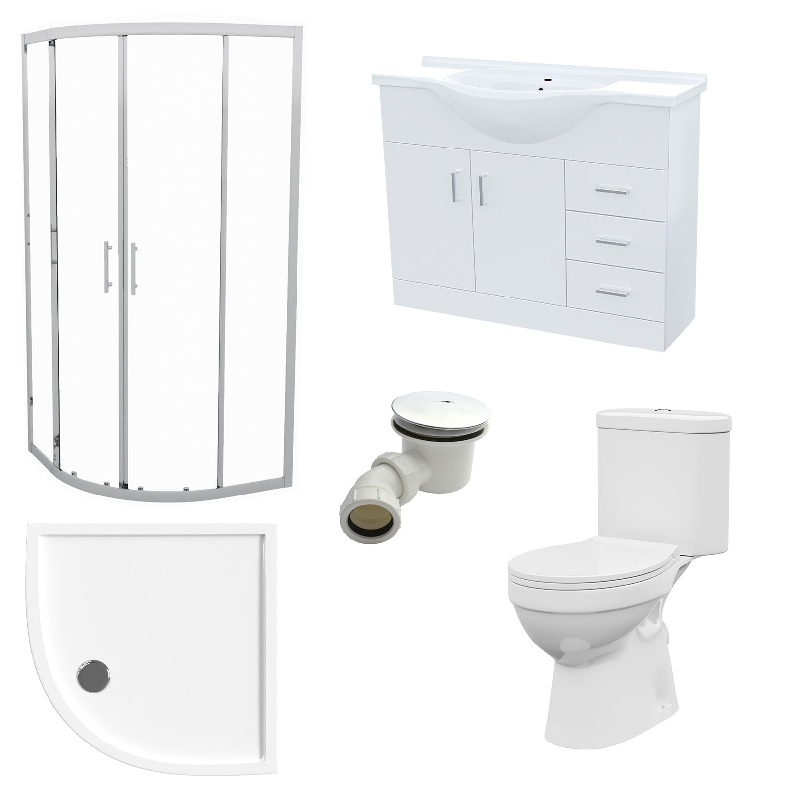 White 1050mm Vanity 800mm Quadrant Shower Enclosure Toilet Tray Set