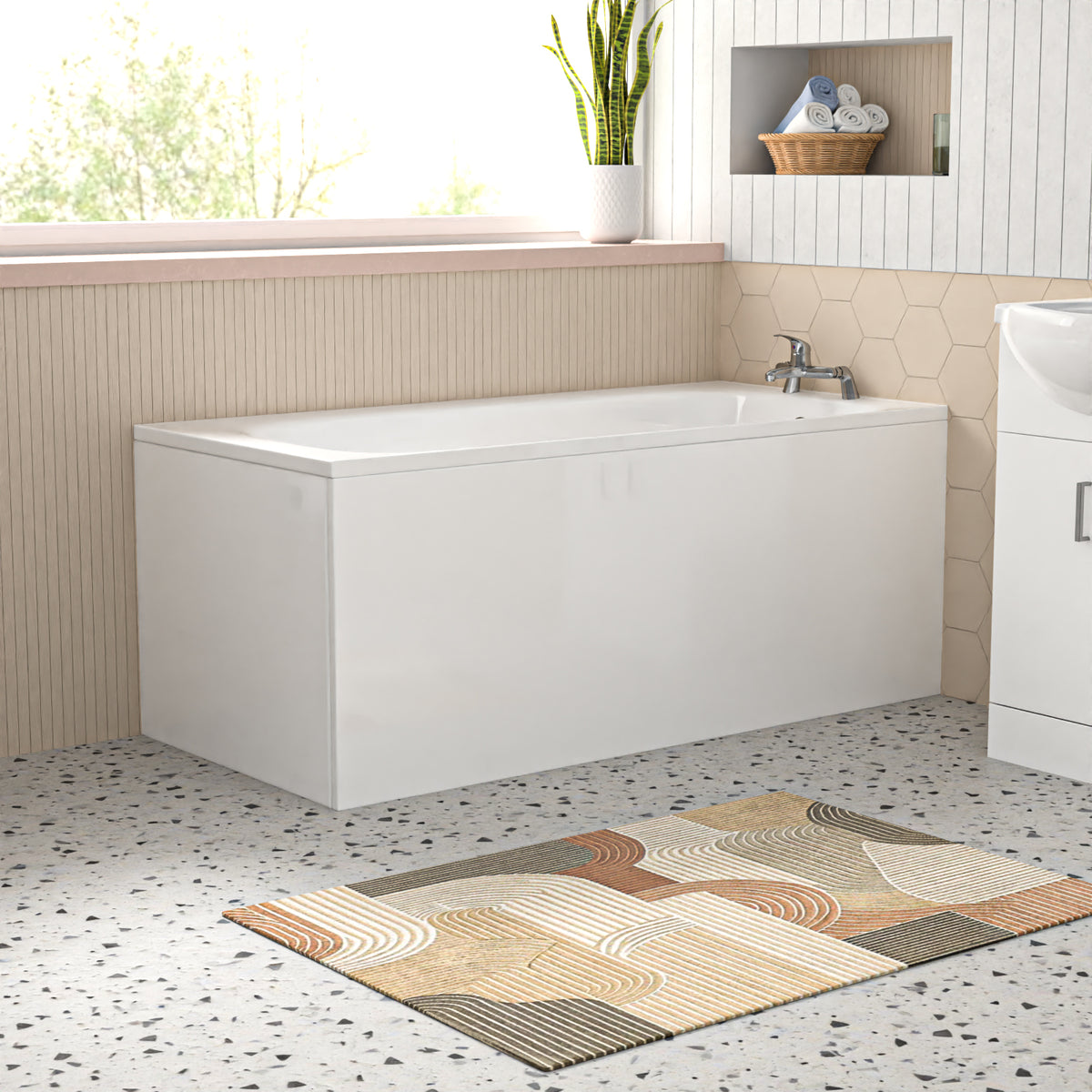 Bathroom Suite 1600mm Bathtub With Front Panel, Vanity and Toilet With Bath Filler