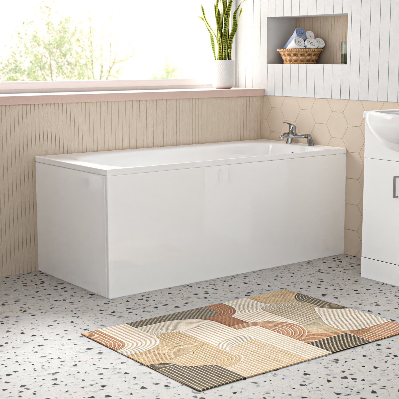 Bathroom Suite 1600mm Bathtub With Panel, Vanity and Toilet With Taps