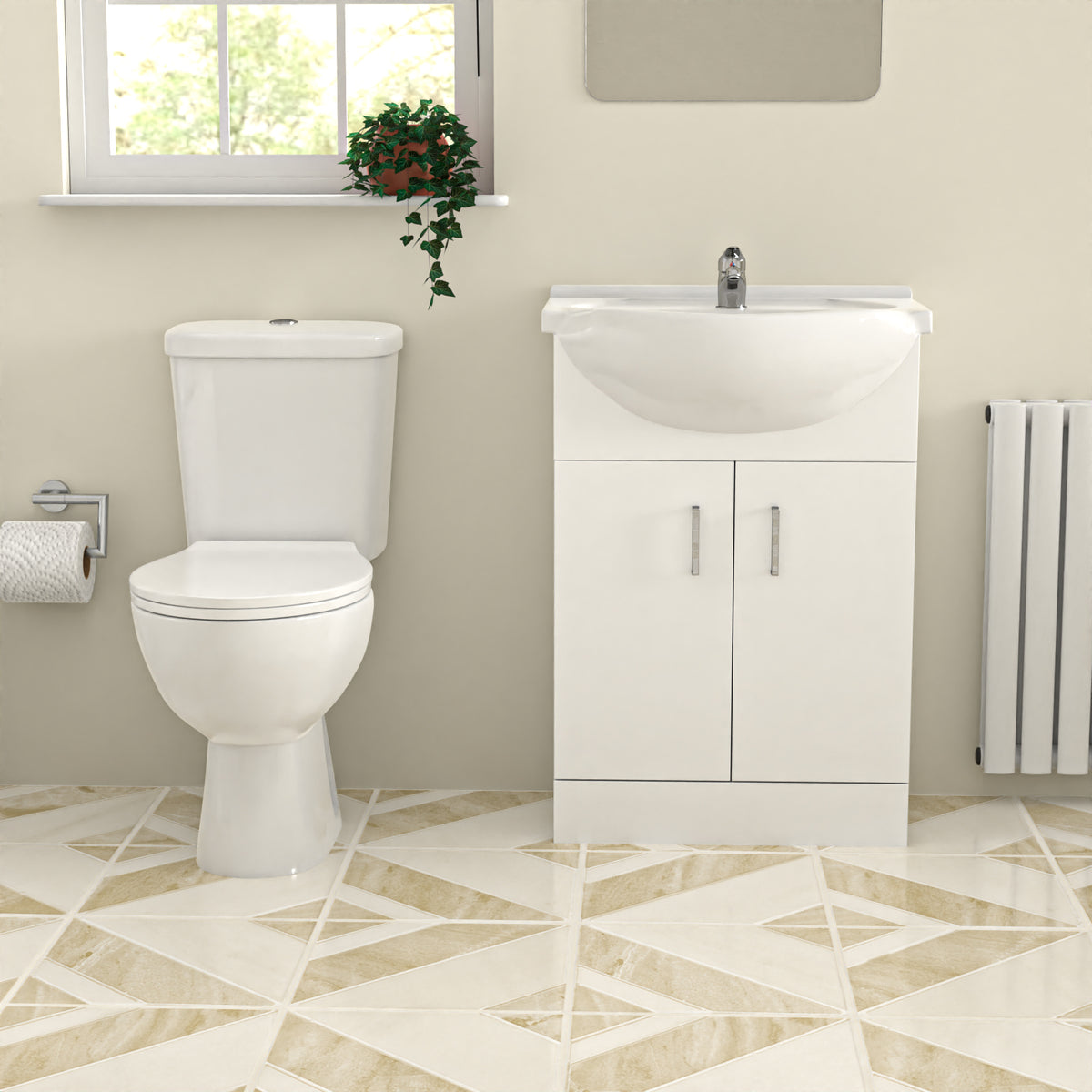 1700mm Round Bath With Vanity and Toilet, Bath Filler and Basin Mixer Tap