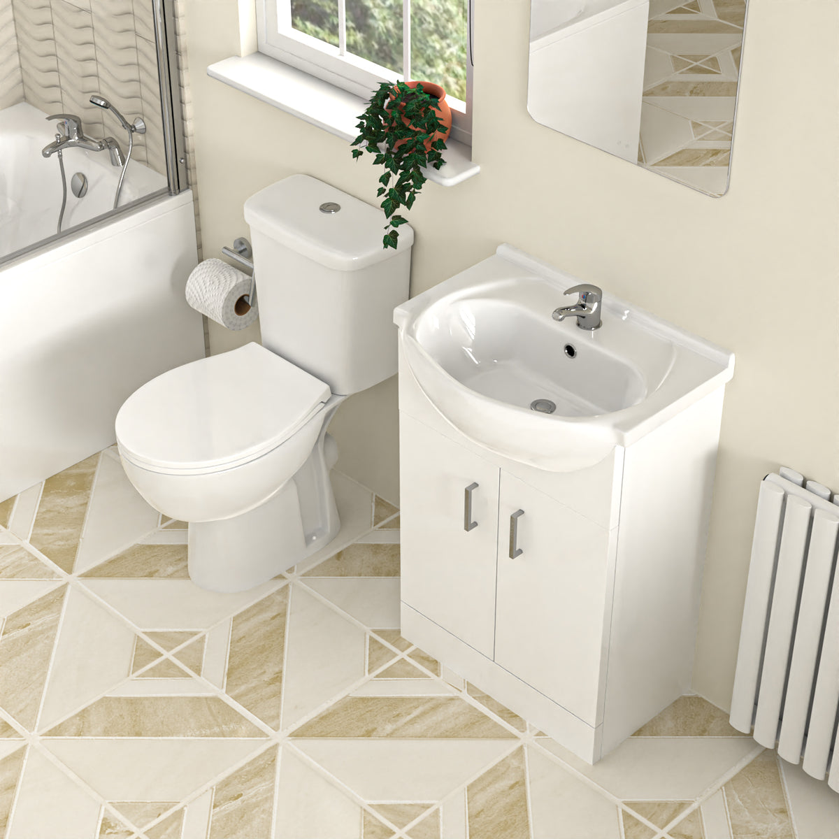 1700mm Round Bath With Vanity and Toilet, Bath Filler and Basin Mixer Tap
