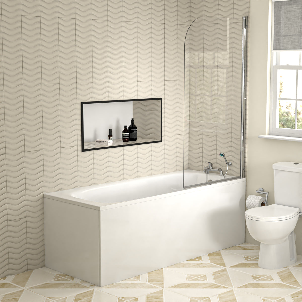 1700mm Round Bath With Vanity and Toilet, Bath Filler and Basin Mixer Tap