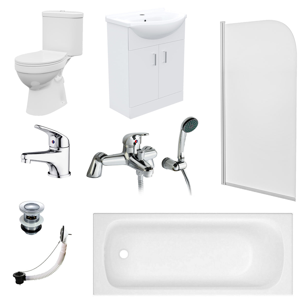 1700mm Round Bath With Vanity and Toilet, Bath Filler and Basin Mixer Tap