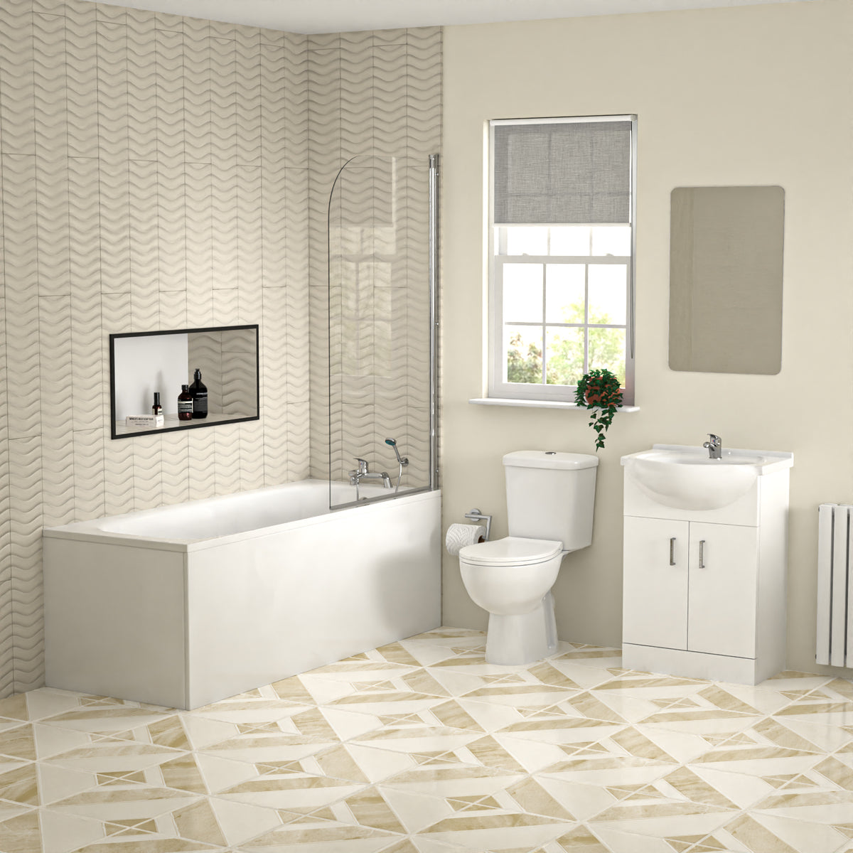 1700mm Round Bath With Vanity and Toilet, Bath Filler and Basin Mixer Tap