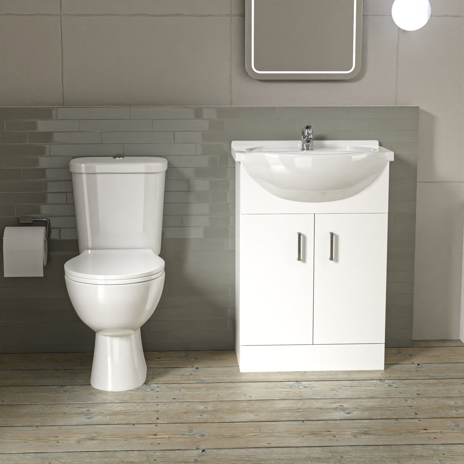 1700mm Round Bath With 550mm Vanity & Toilet, Bath Filler & Basin Mixer Tap
