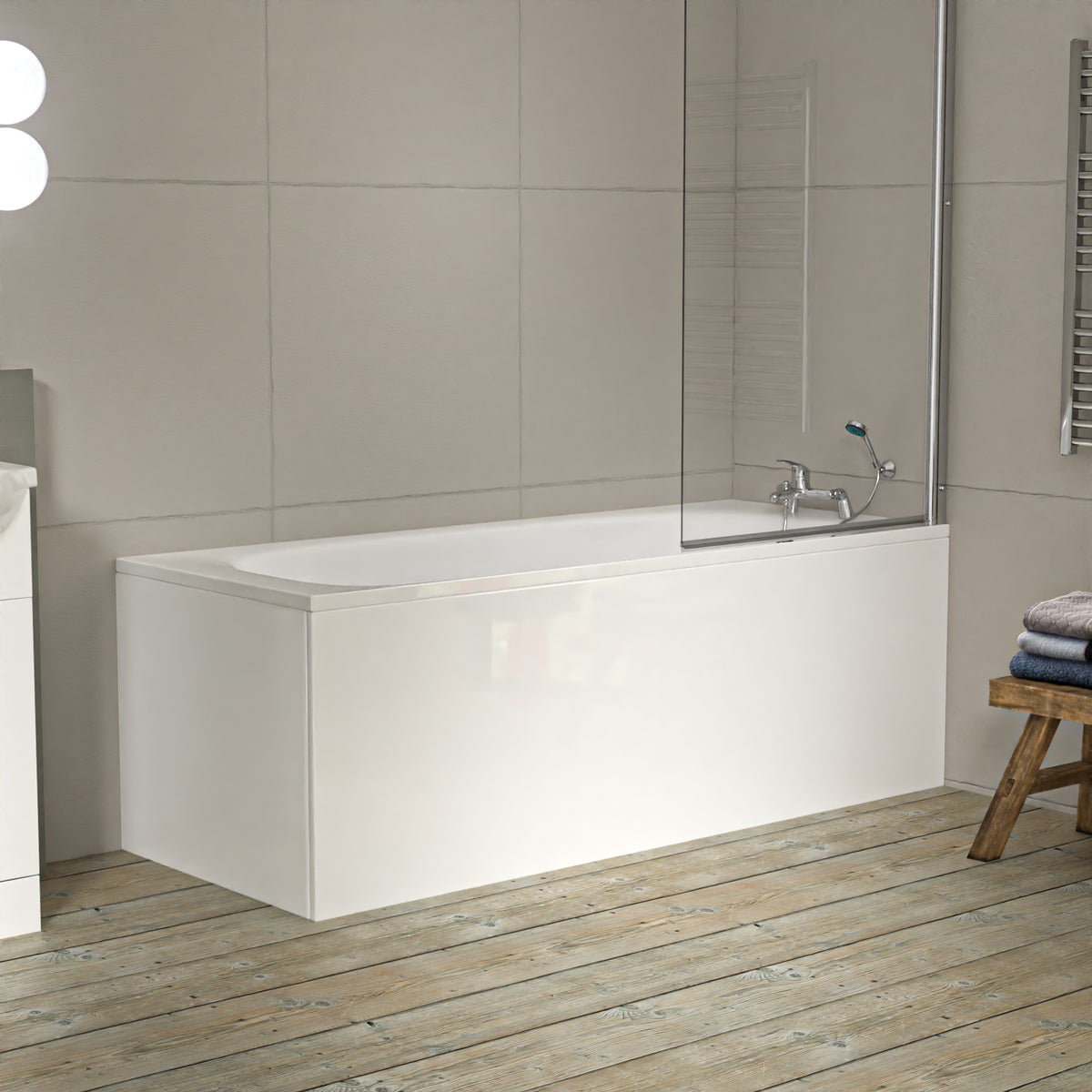 1700mm Round Bath With 550mm Vanity & Toilet, Bath Filler & Basin Mixer Tap