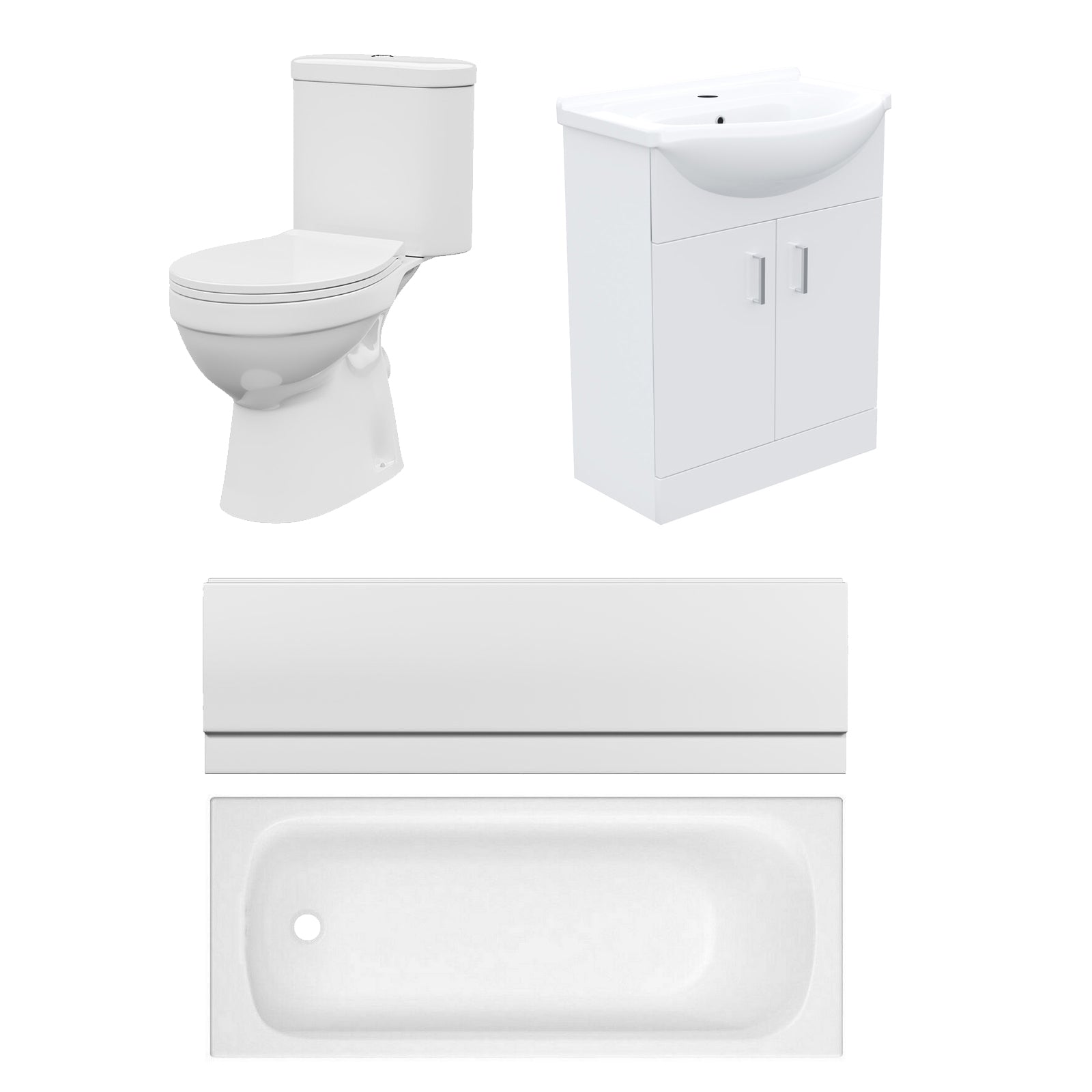 Bathroom Suite 1500mm Bathtub With Panel Freestanding Vanity and Toilet