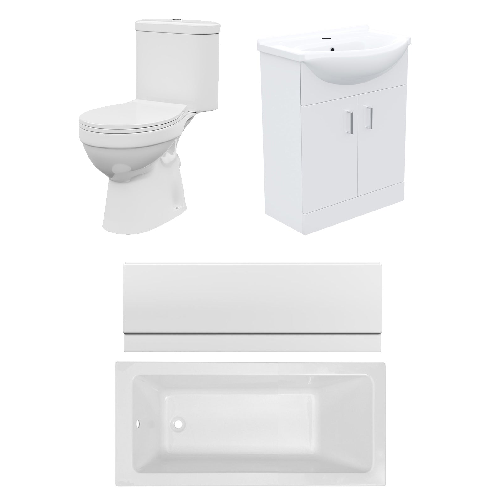 Bathroom Suite 1500mm Bathtub With Front Panel, 550mm Vanity and Toilet