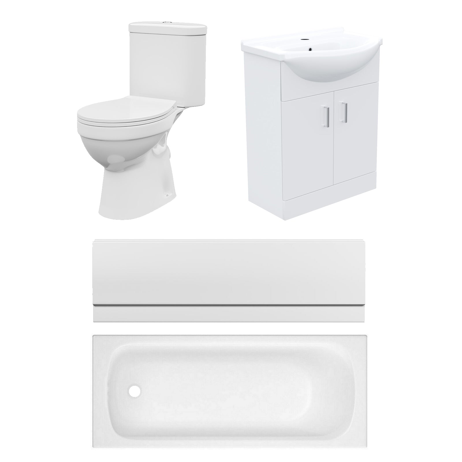 Bathroom Suite 1600mm Bathtub With Panel, 550mm Vanity and Toilet