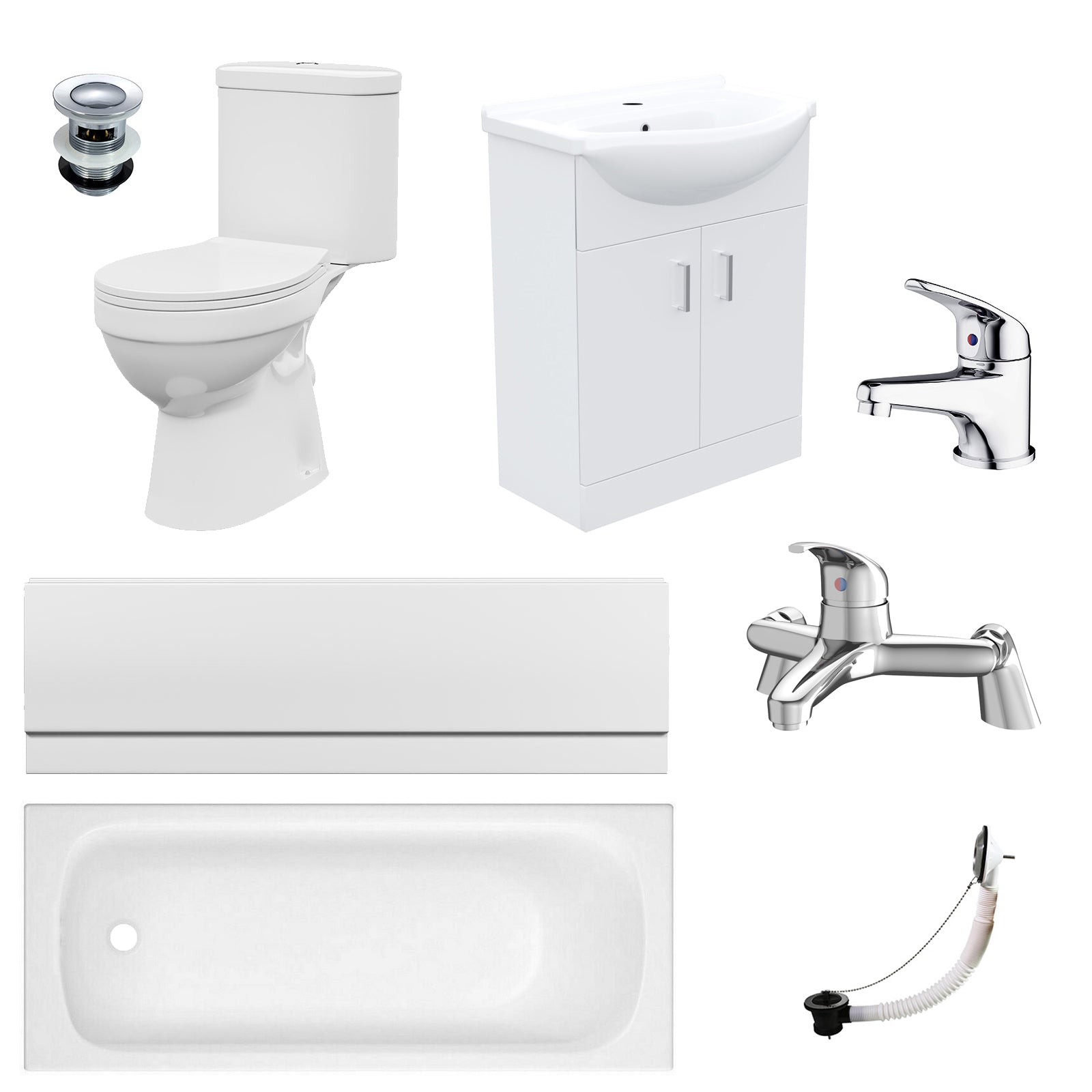 Bathroom Suite 1600mm Bathtub With Panel, Vanity and Toilet With Taps