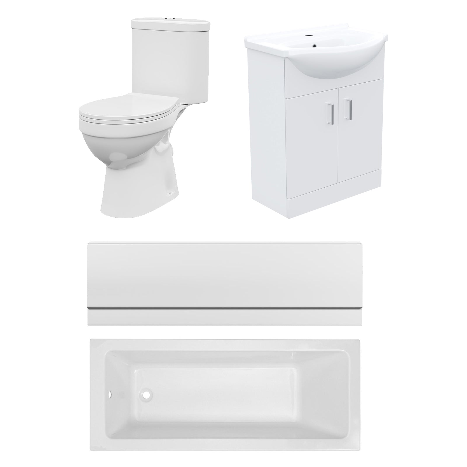 Bathroom Suite 1600mm Bathtub With Front Panel, 550mm Vanity and Toilet