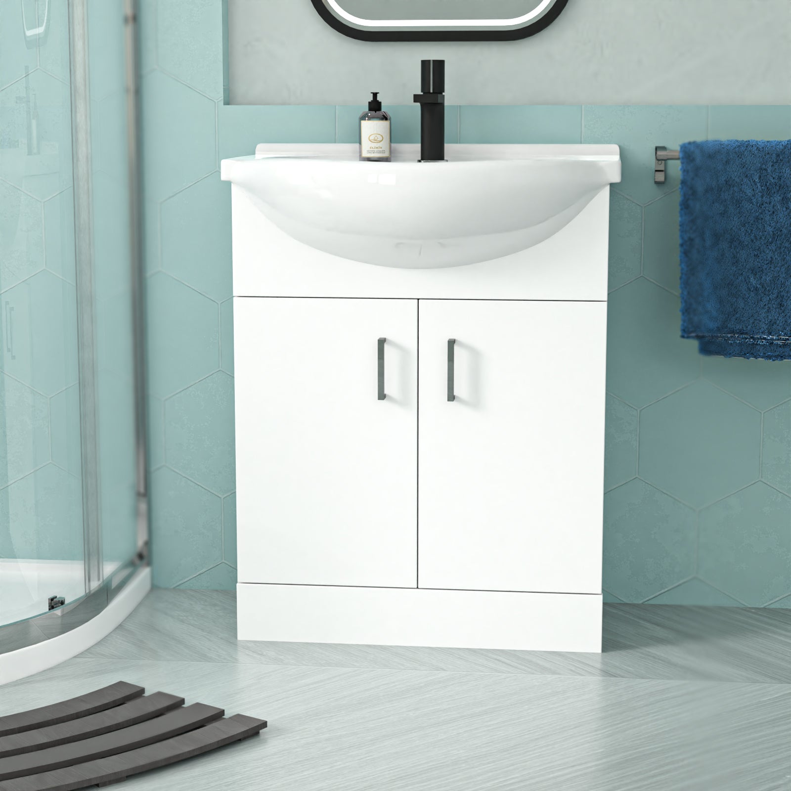 White 650mm Vanity 800mm Quadrant Shower Enclosure Toilet Tray Set