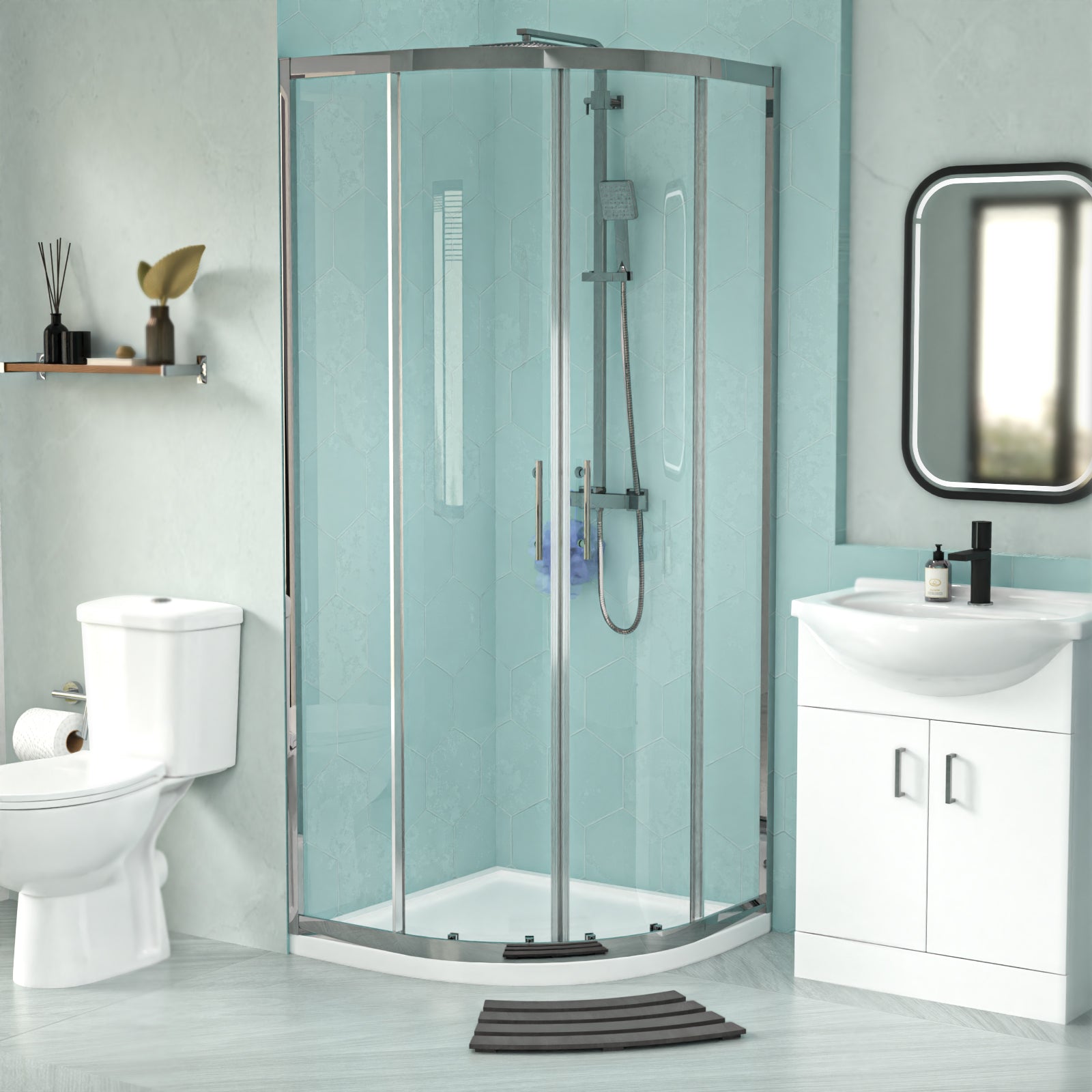 White 650mm Vanity 800mm Quadrant Shower Enclosure Toilet Tray Set