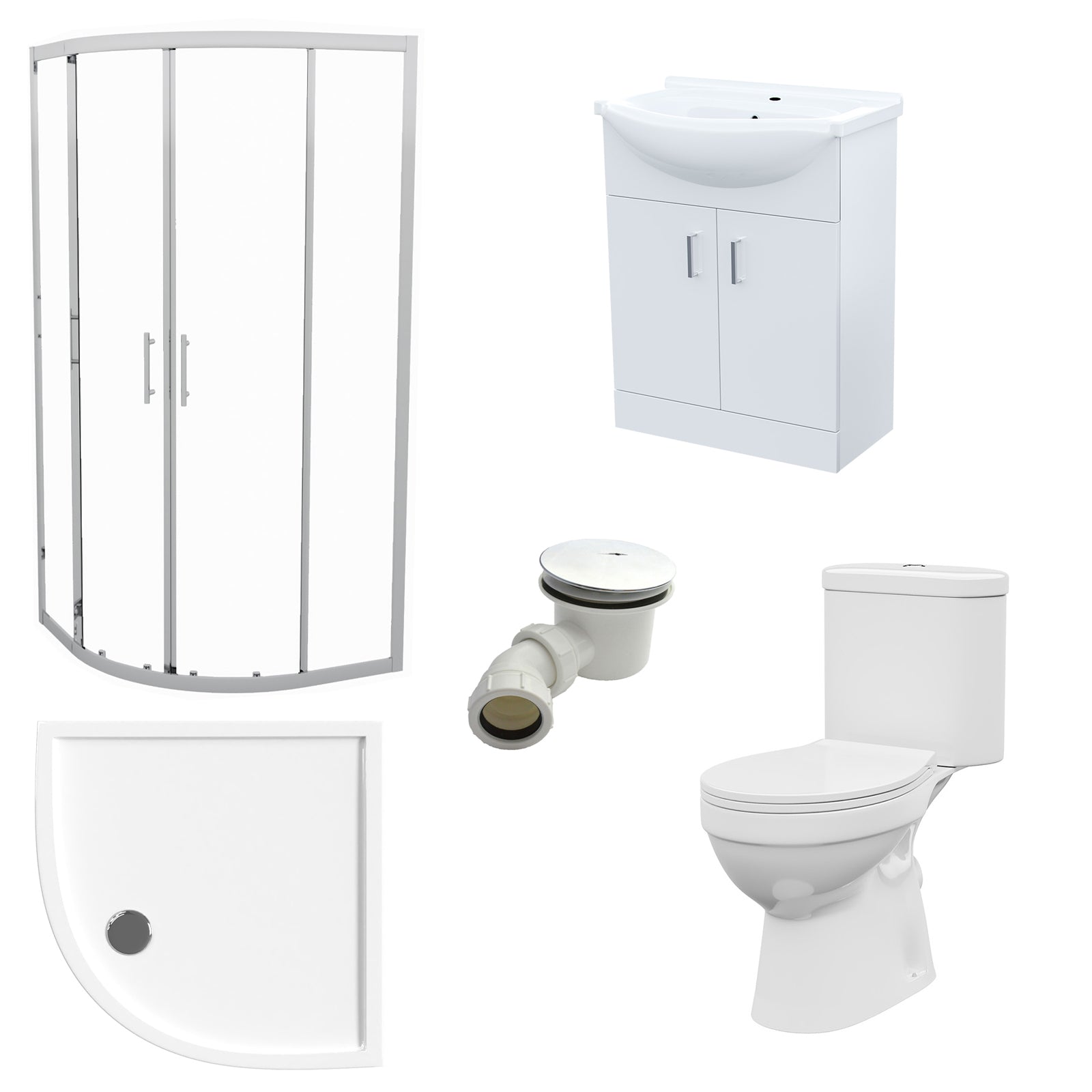 White 650mm Vanity 800mm Quadrant Shower Enclosure Toilet Tray Set