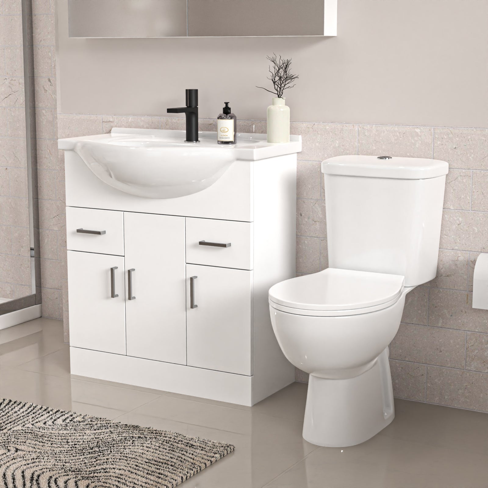 White 750mm Vanity 800mm Quadrant Shower Enclosure Toilet Tray Set