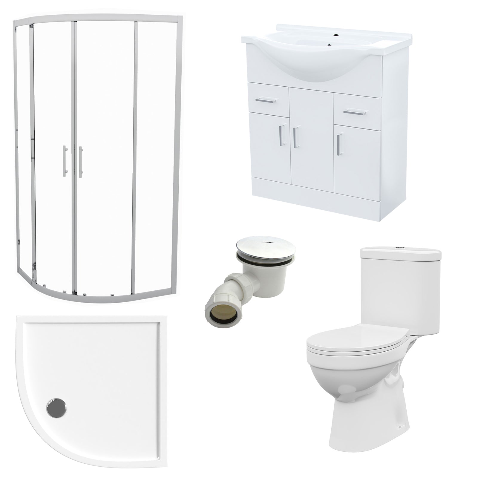 White 750mm Vanity 800mm Quadrant Shower Enclosure Toilet Tray Set