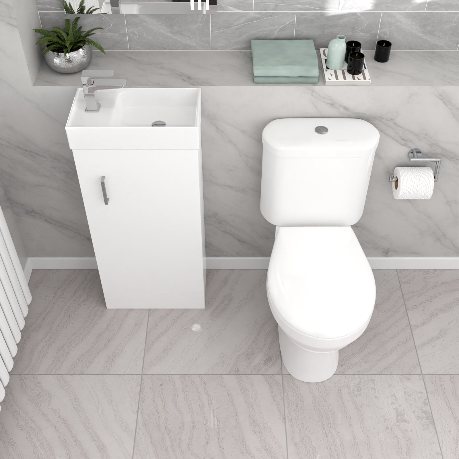 Nanuya White 400mm Basin Sink Vanity Unit and WC Toilet Set