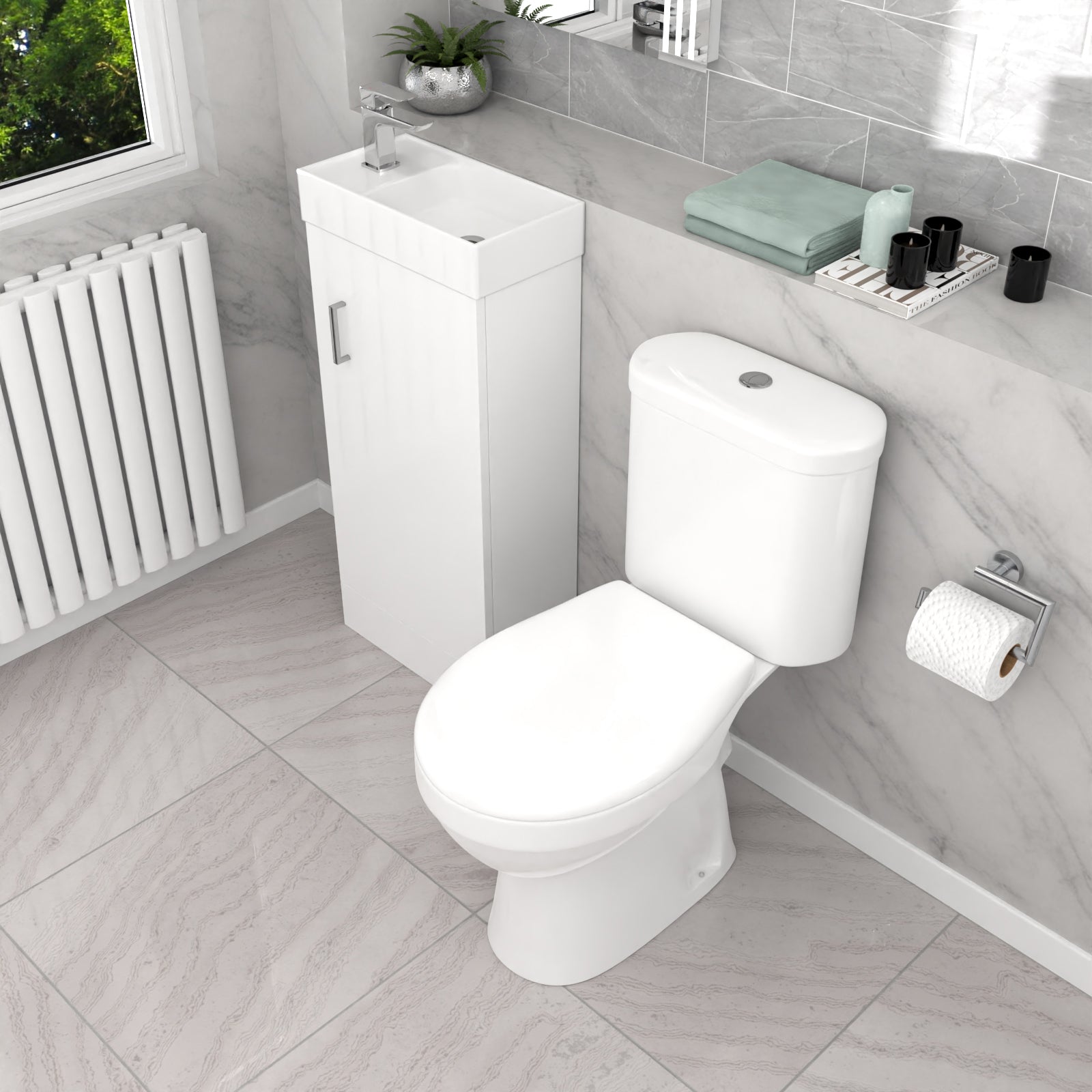 Nanuya White 400mm Basin Sink Vanity Unit and WC Toilet Set