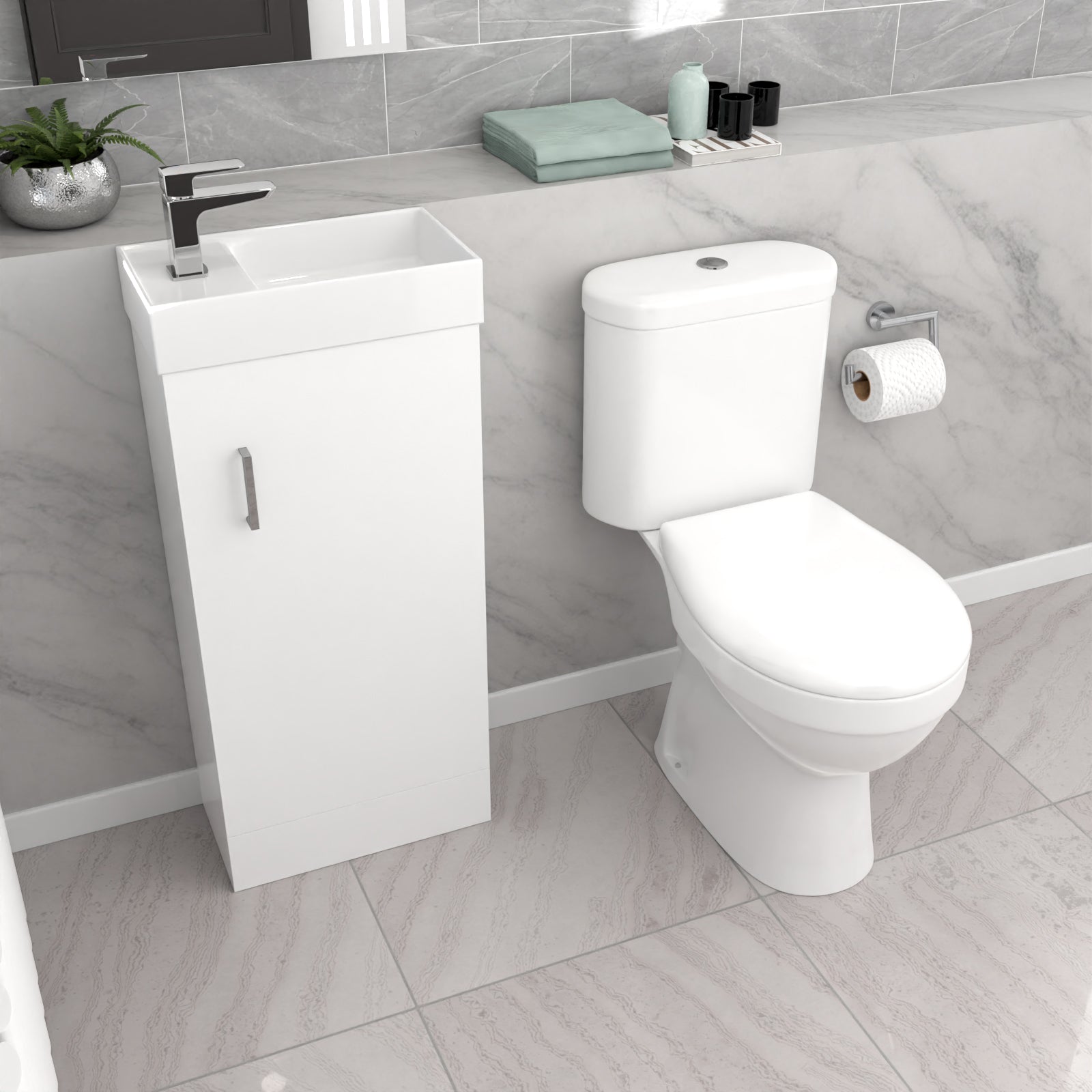 Nanuya White 400mm Basin Sink Vanity Unit and WC Toilet Set