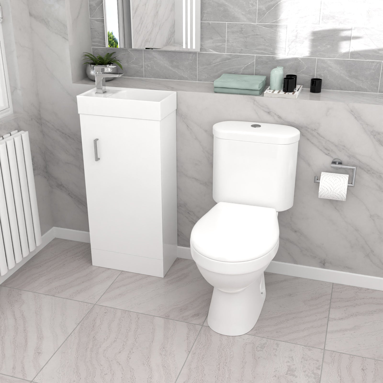 Nanuya White 400mm Basin Sink Vanity Unit and WC Toilet Set