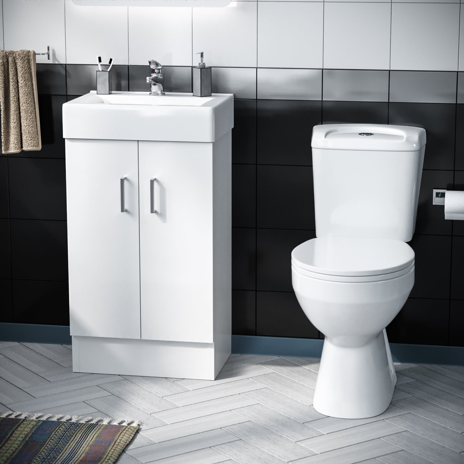 Nanuya 450mm Freestanding Basin Vanity Unit & Close Coupled Toilet Set