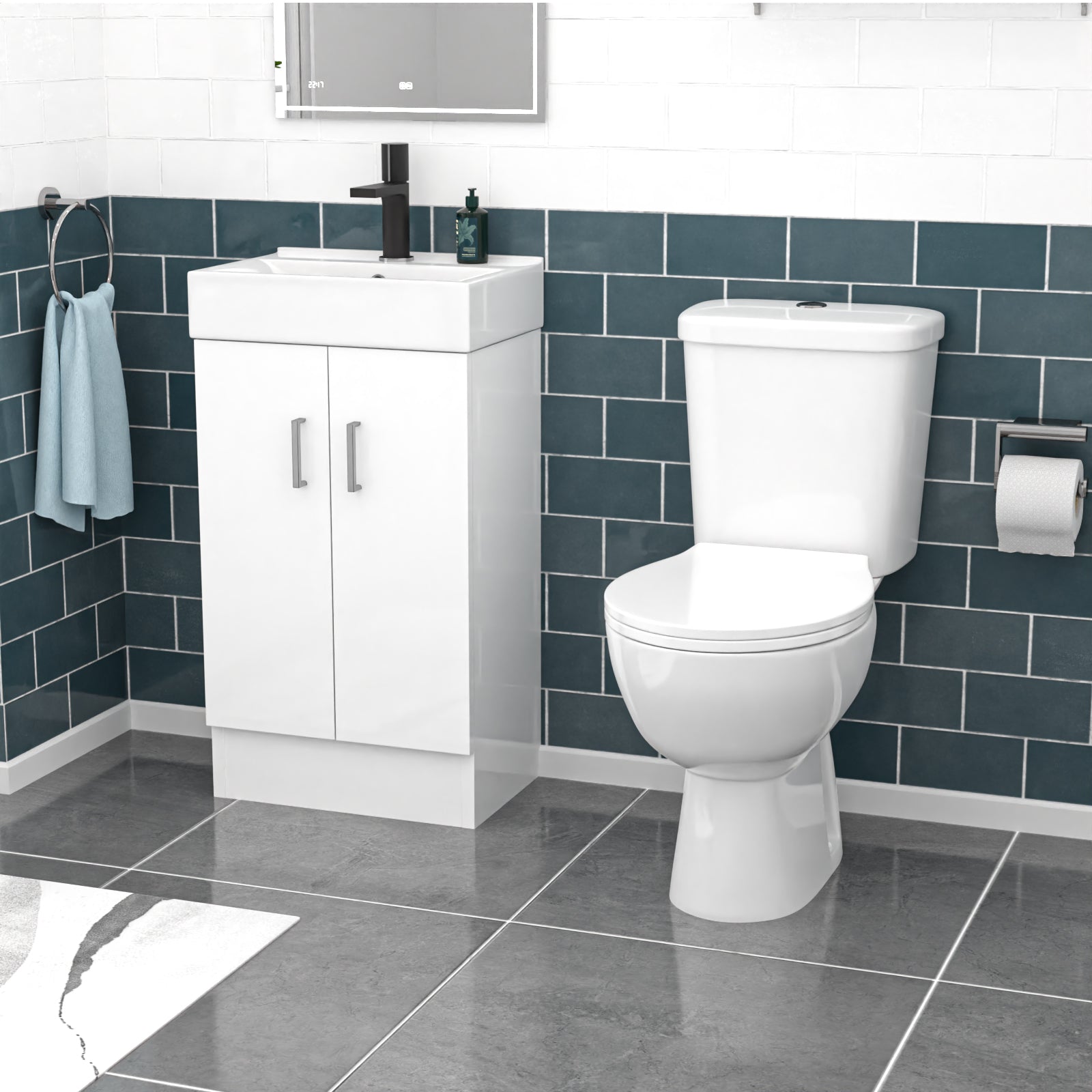 Nanuya 450mm Basin Vanity, Close Coupled Toilet Round Bath Front & End Panel