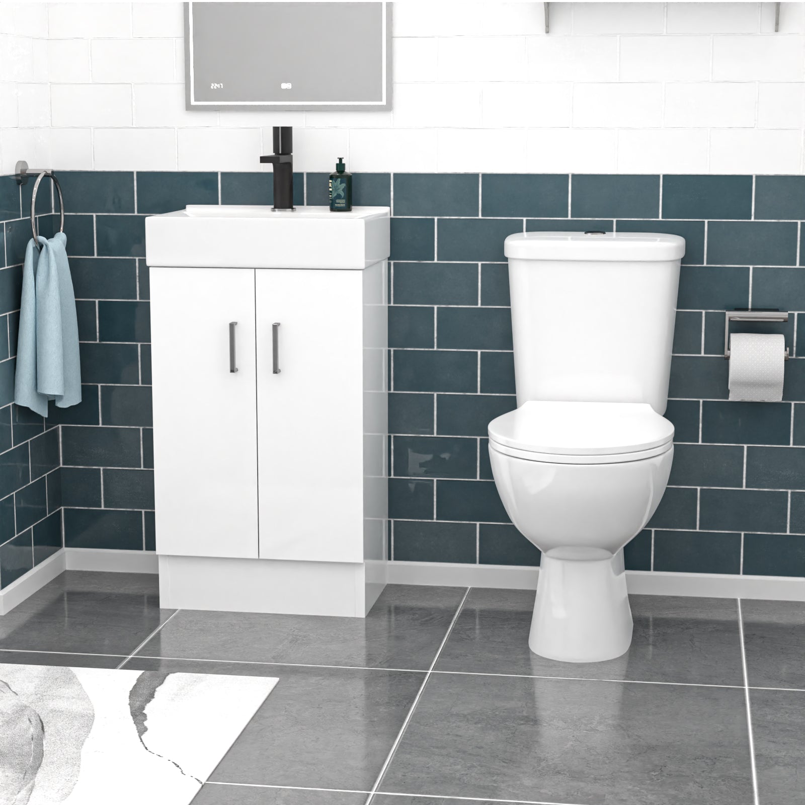 Nanuya 450mm Basin Vanity, Close Coupled Toilet Round Bath Front & End Panel