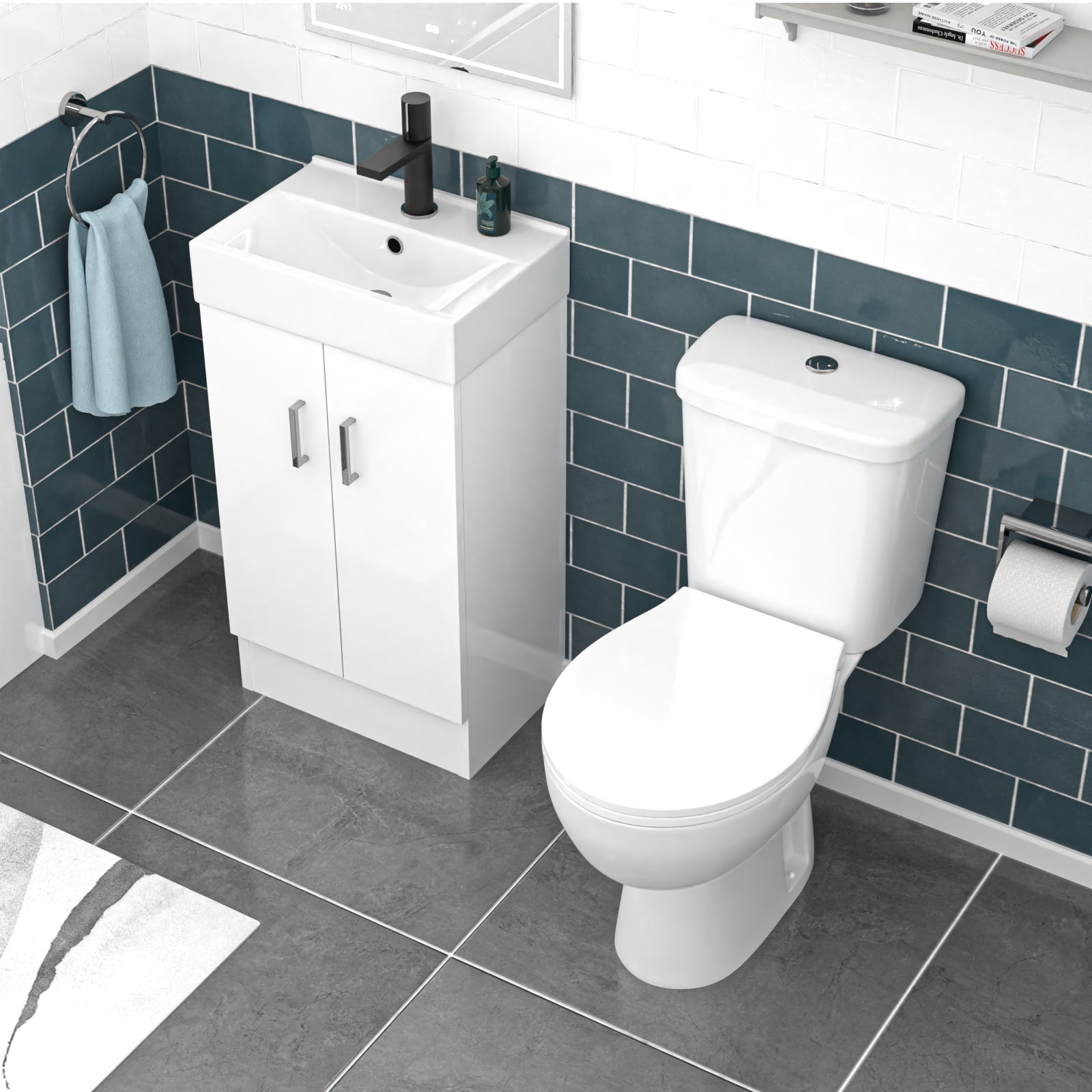 Nanuya 450mm Basin Vanity, Close Coupled Toilet Round Bath Front & End Panel