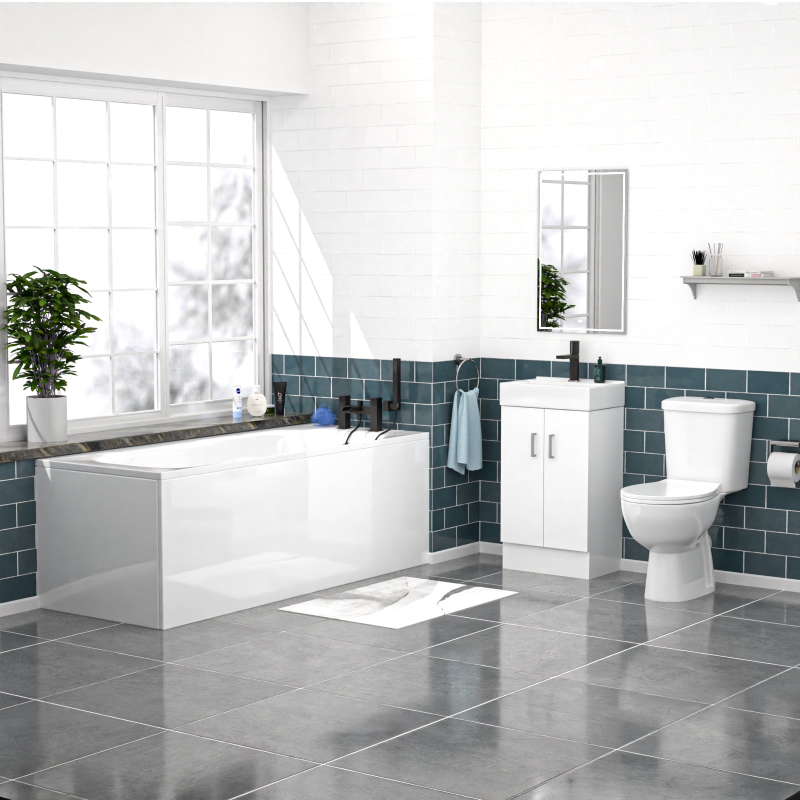 Nanuya 450mm Basin Vanity, Close Coupled Toilet Round Bath Front & End Panel