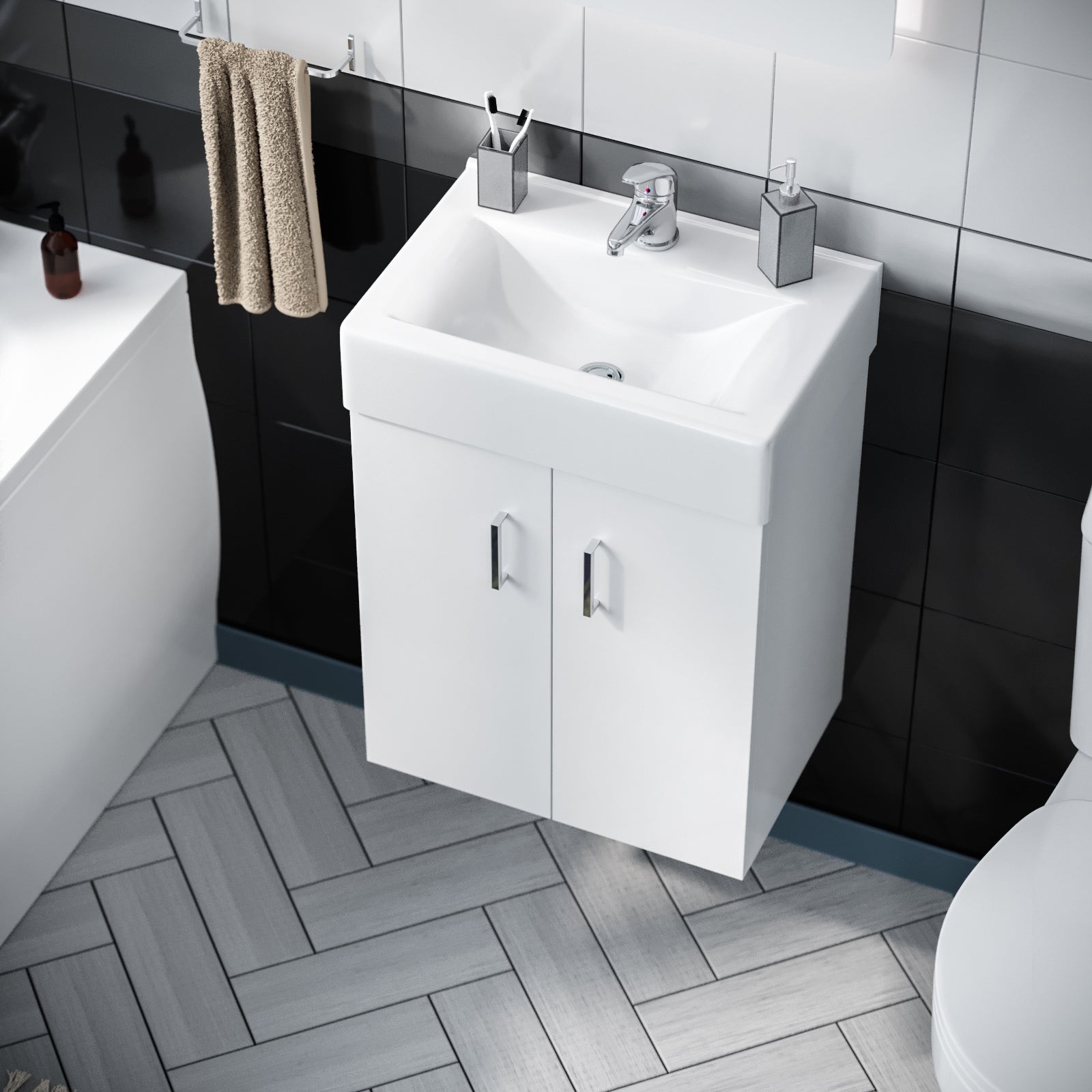 Nanuya Flat Pack 450mm Wall Hung Basin Vanity Unit & Close Coupled Toilet Set