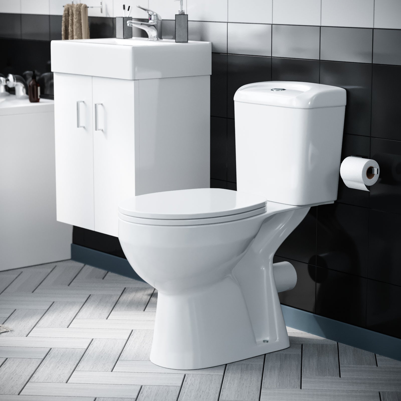 Nanuya Flat Pack 450mm Wall Hung Basin Vanity Unit & Close Coupled Toilet Set