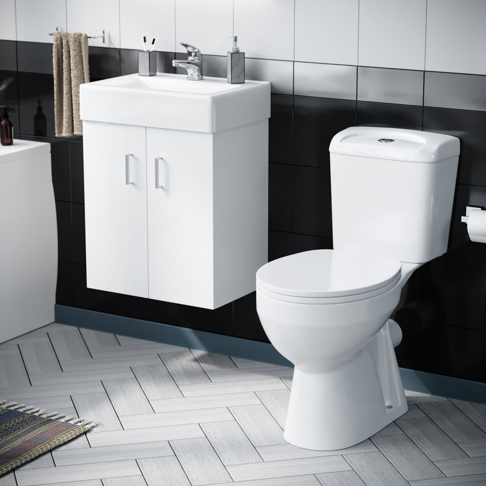 Nanuya Flat Pack 450mm Wall Hung Basin Vanity Unit & Close Coupled Toilet Set