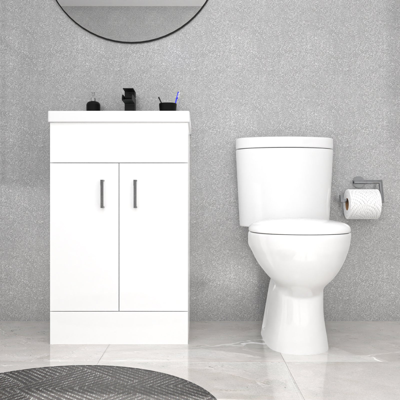 500mm White Floorstanding Basin Vanity and Close Coupled Toilet Set