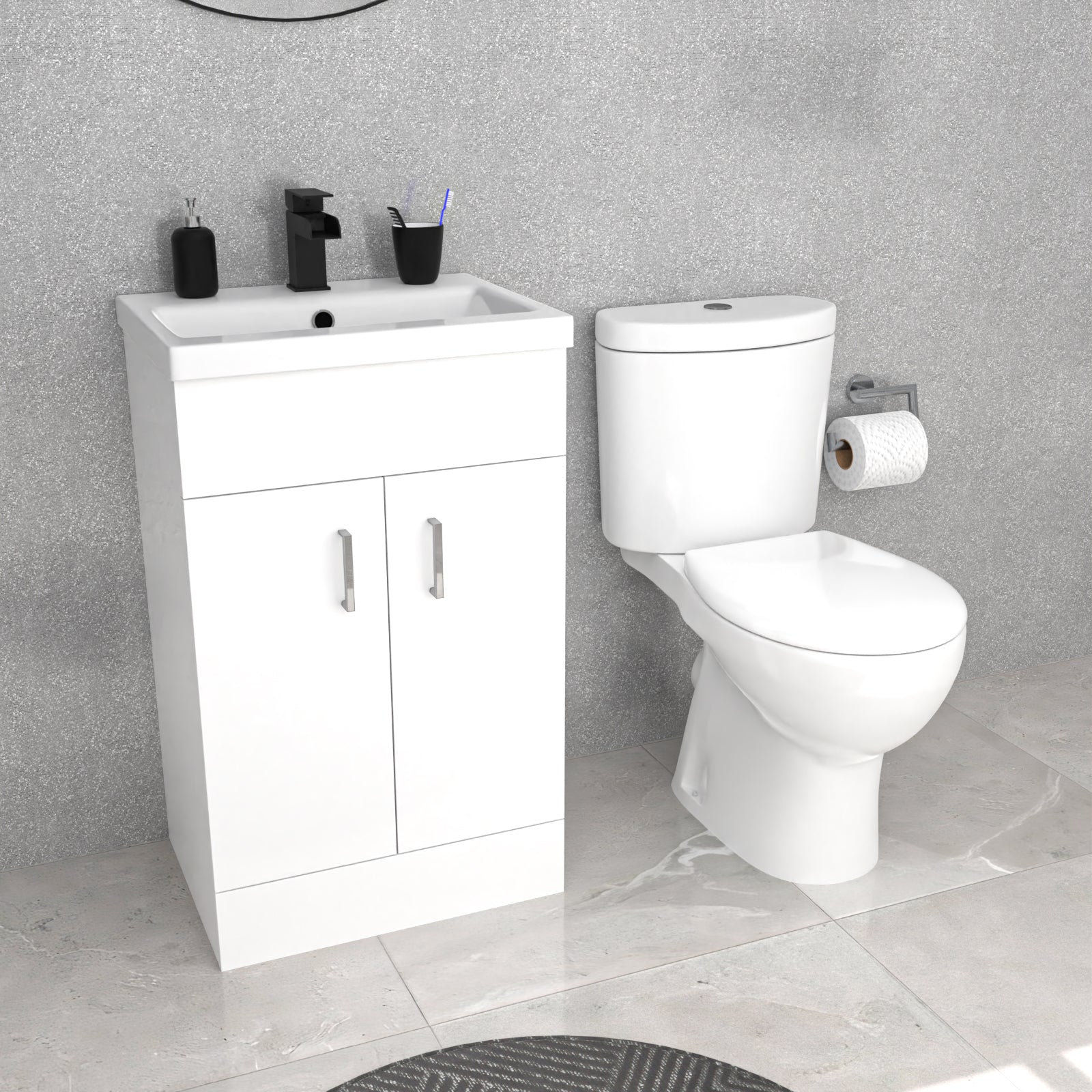 500mm White Floorstanding Basin Vanity and Close Coupled Toilet Set