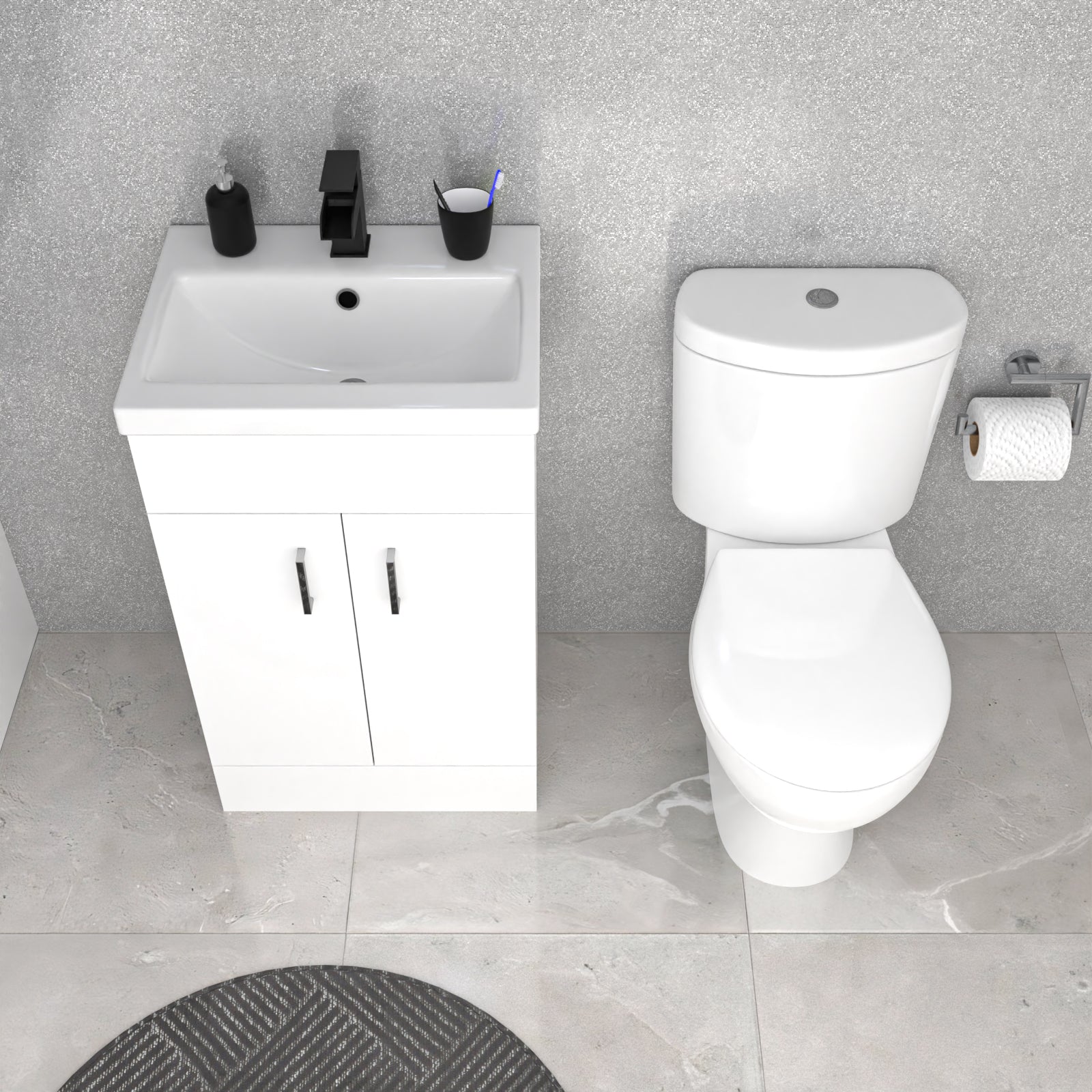 500mm White Floorstanding Basin Vanity and Close Coupled Toilet Set