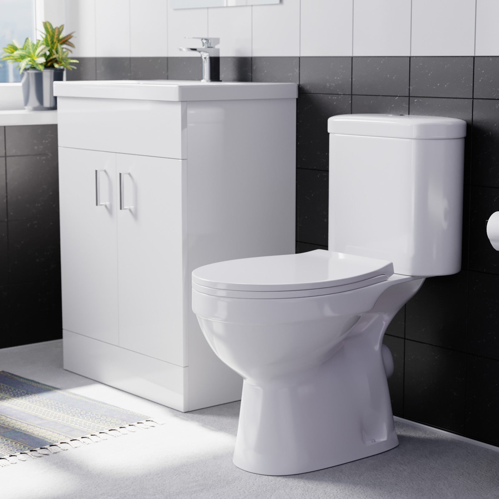 Nanuya 500mm White Floorstanding Basin Vanity and Close Coupled Toilet Set