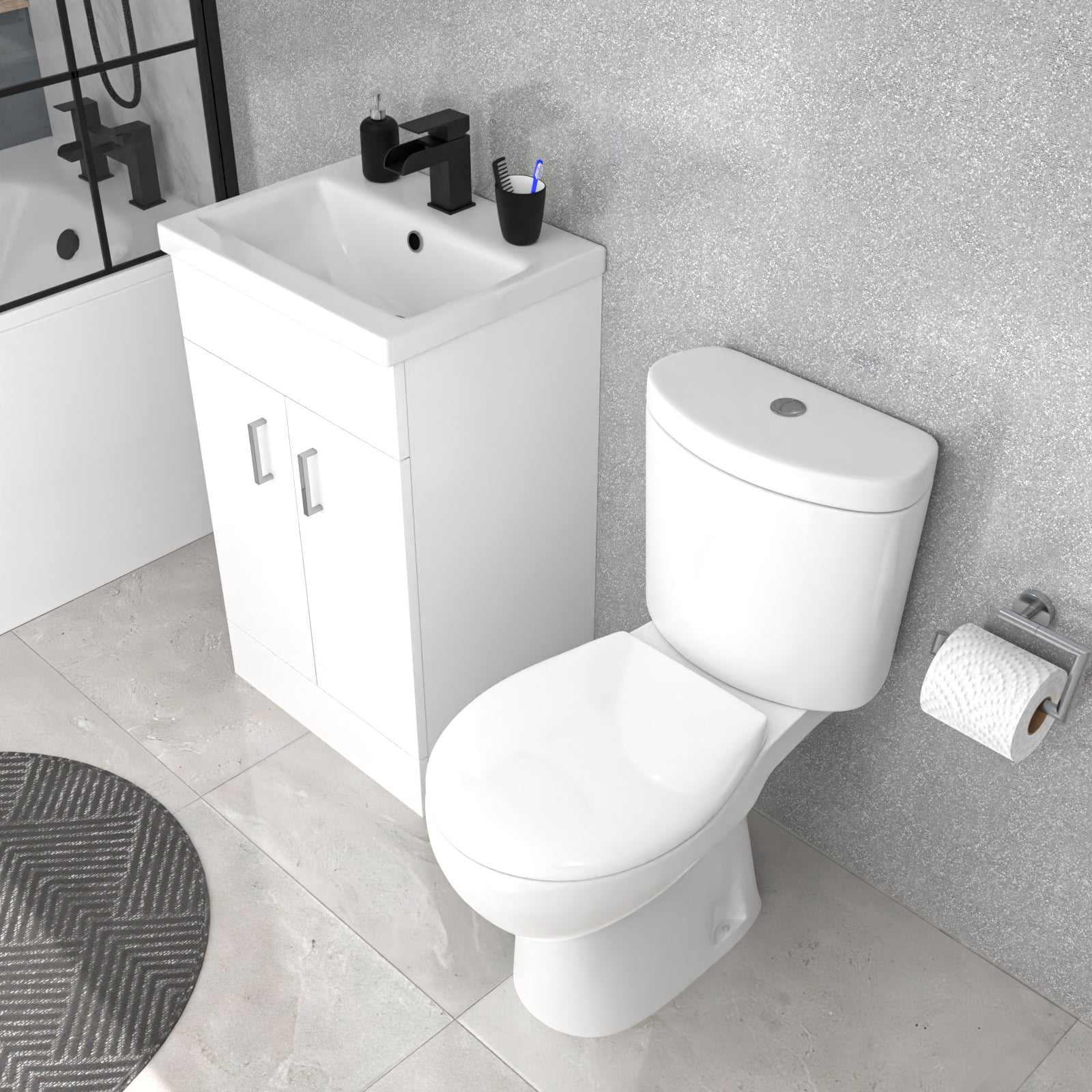 500mm White Floorstanding Basin Vanity and Close Coupled Toilet Set