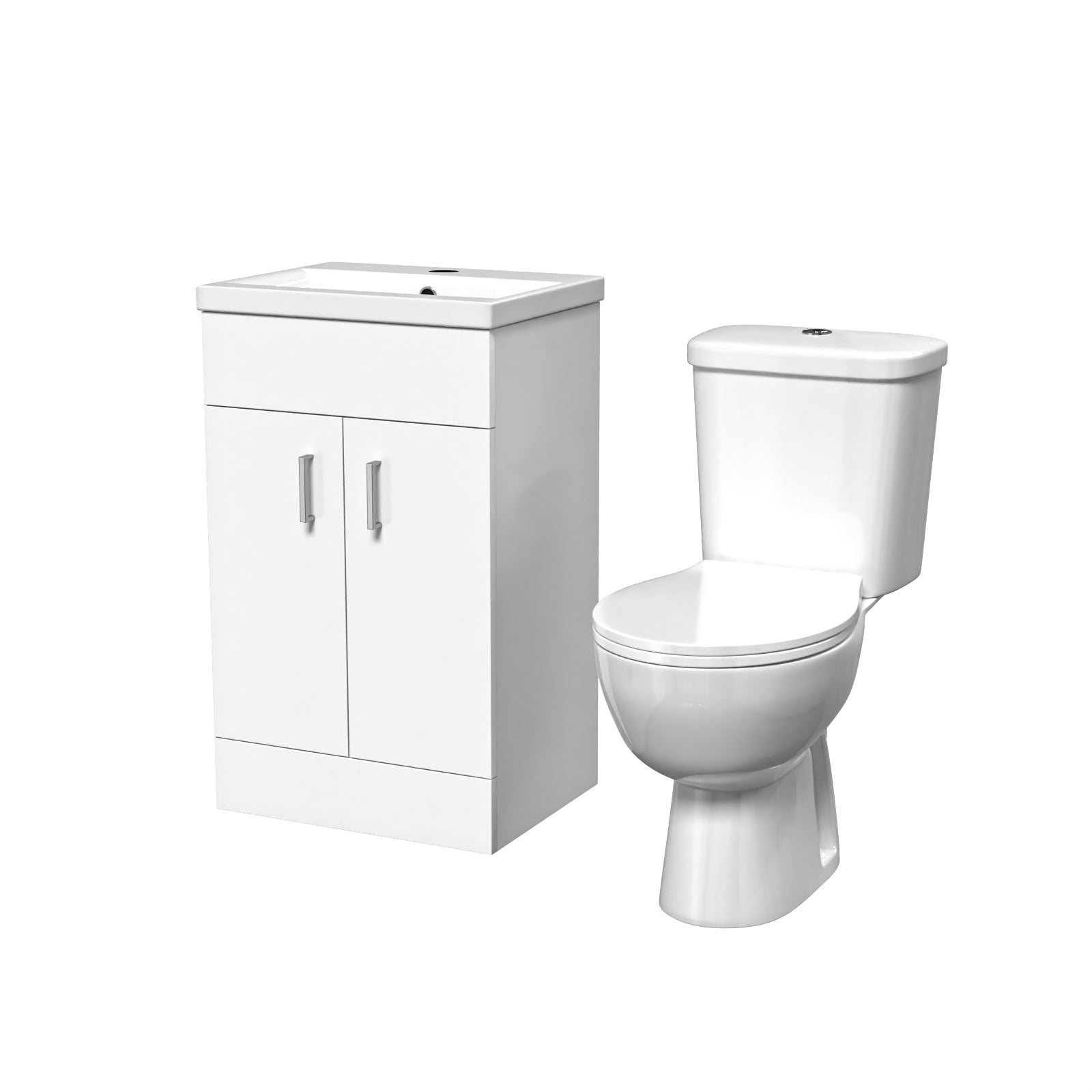 Nanuya 500mm White Floorstanding Basin Vanity and Close Coupled Toilet Set