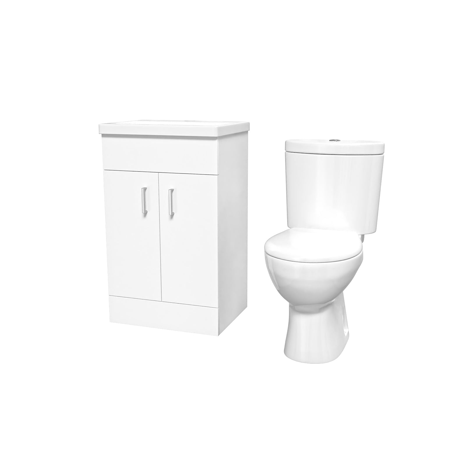 500mm White Floorstanding Basin Vanity and Close Coupled Toilet Set