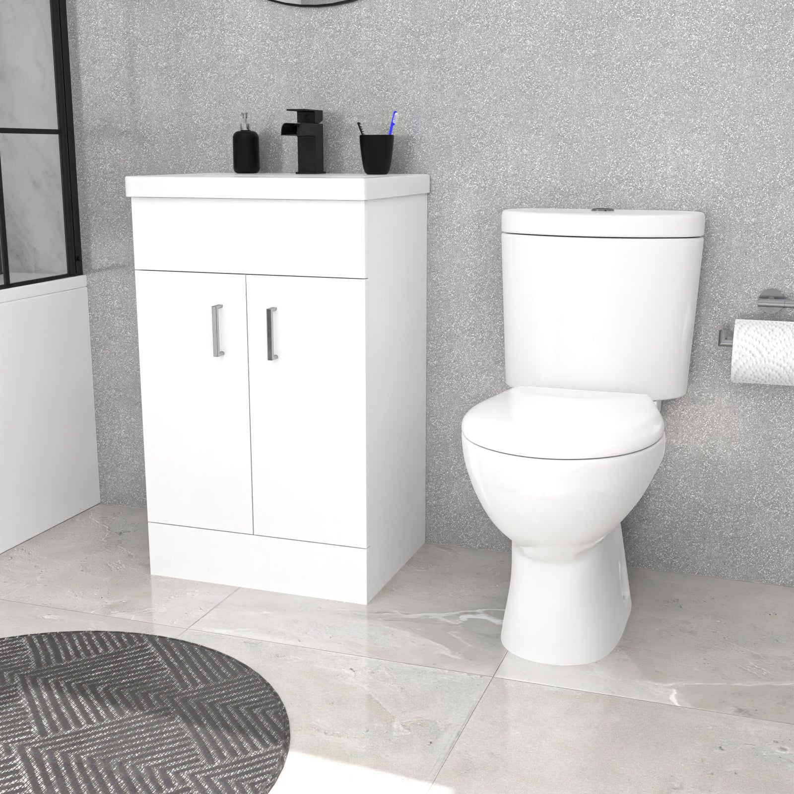 500mm White Floorstanding Basin Vanity and Close Coupled Toilet Set