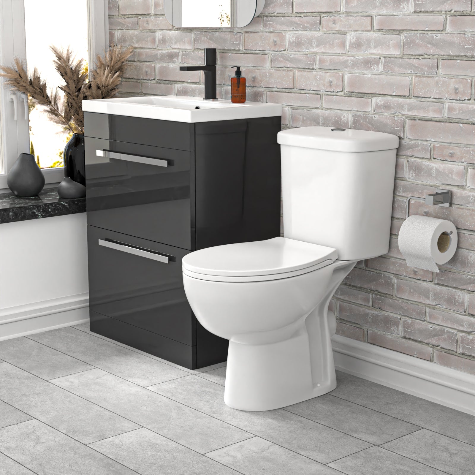 Nanuya 600mm Dark Grey 2 Drawers Basin Vanity Close Coupled Toilet