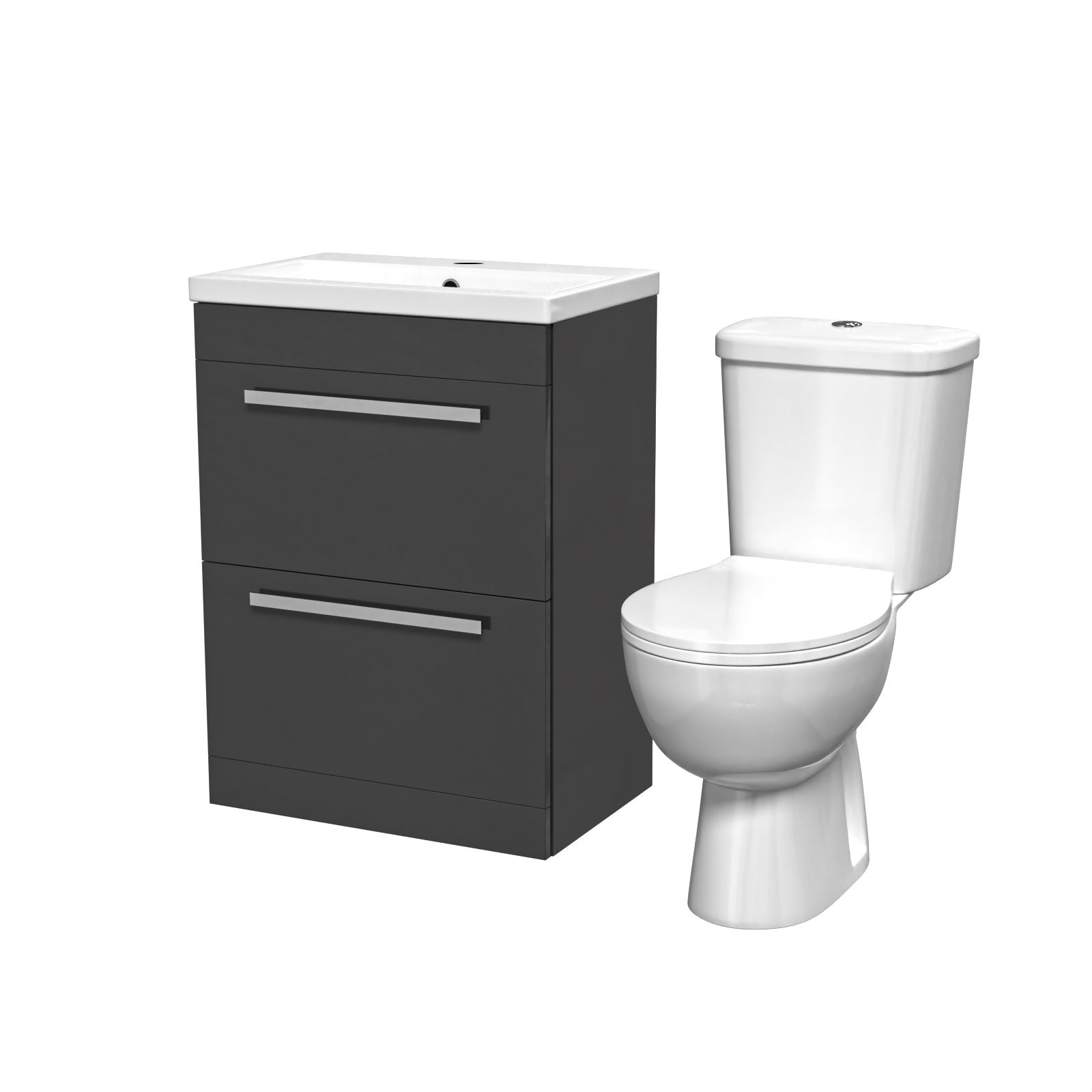 Nanuya 600mm Dark Grey 2 Drawers Basin Vanity Close Coupled Toilet