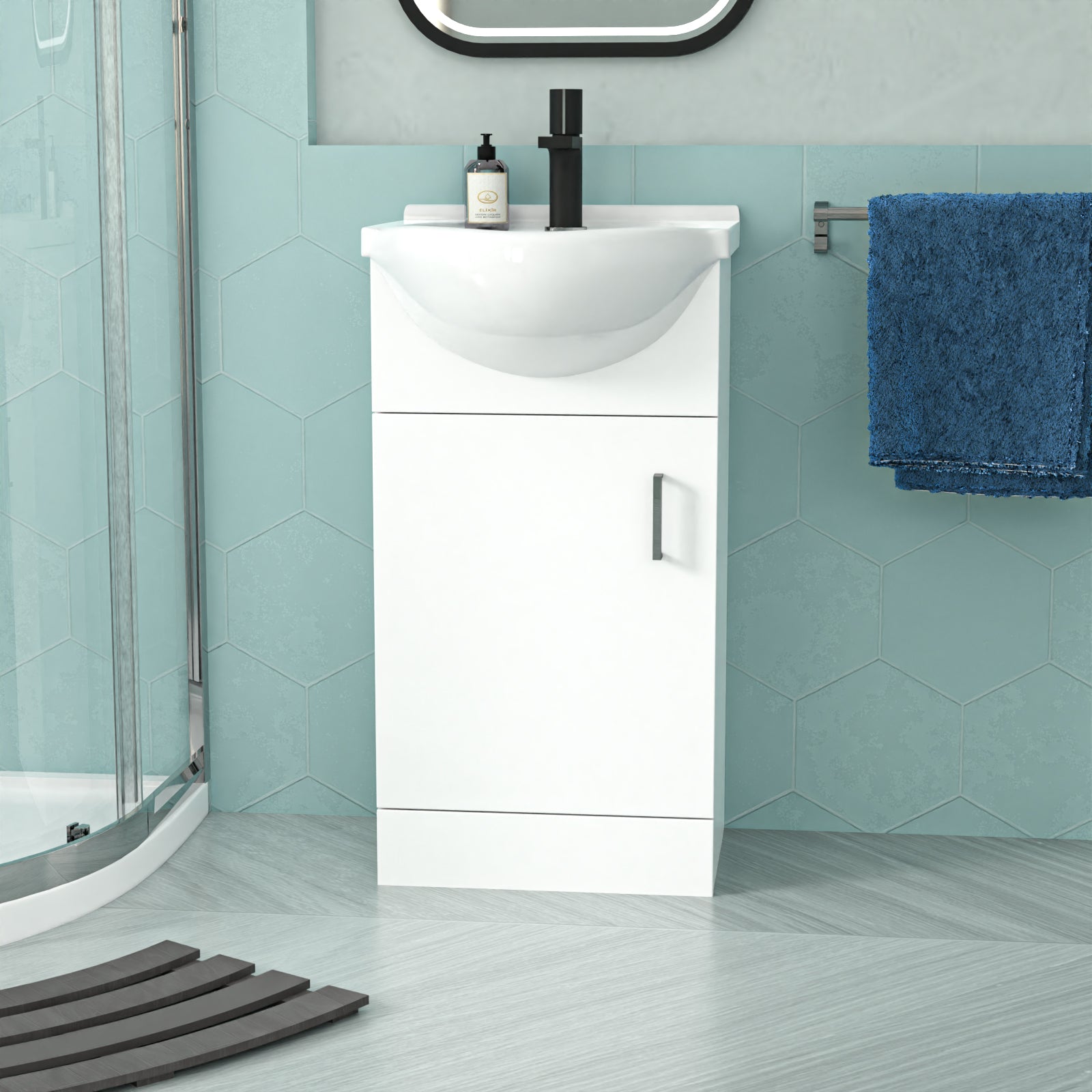 White 450mm Vanity 800mm Quadrant Shower Enclosure Toilet Tray Set