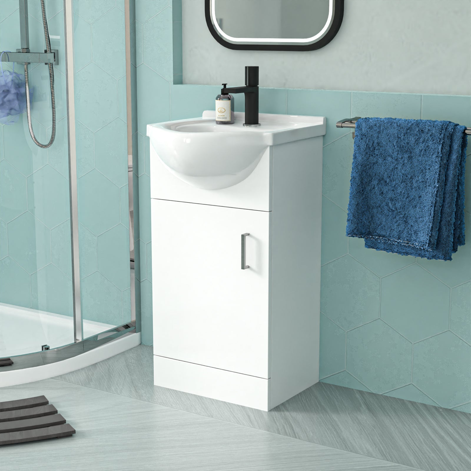 White 450mm Vanity 800mm Quadrant Shower Enclosure Toilet Tray Set