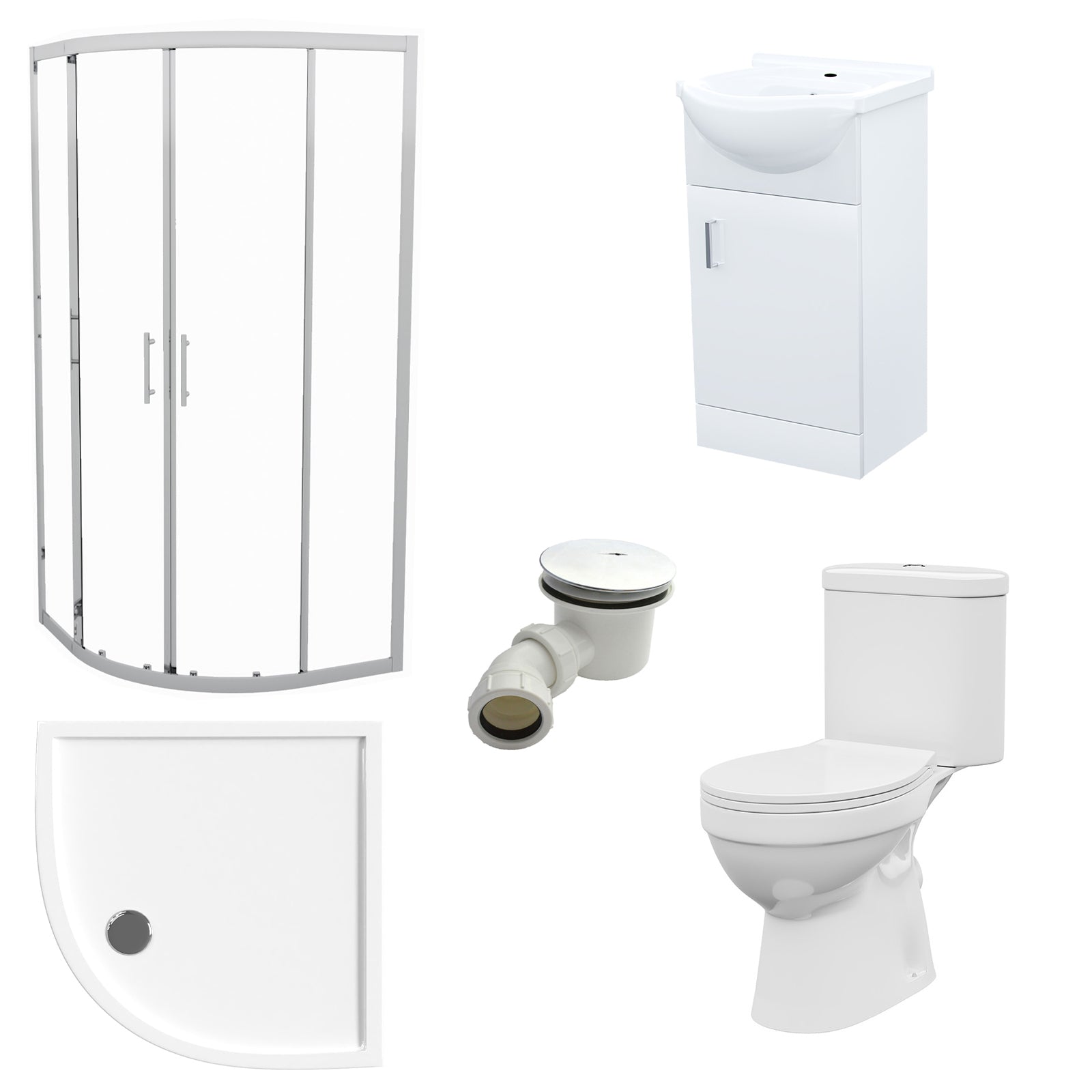 White 450mm Vanity 800mm Quadrant Shower Enclosure Toilet Tray Set