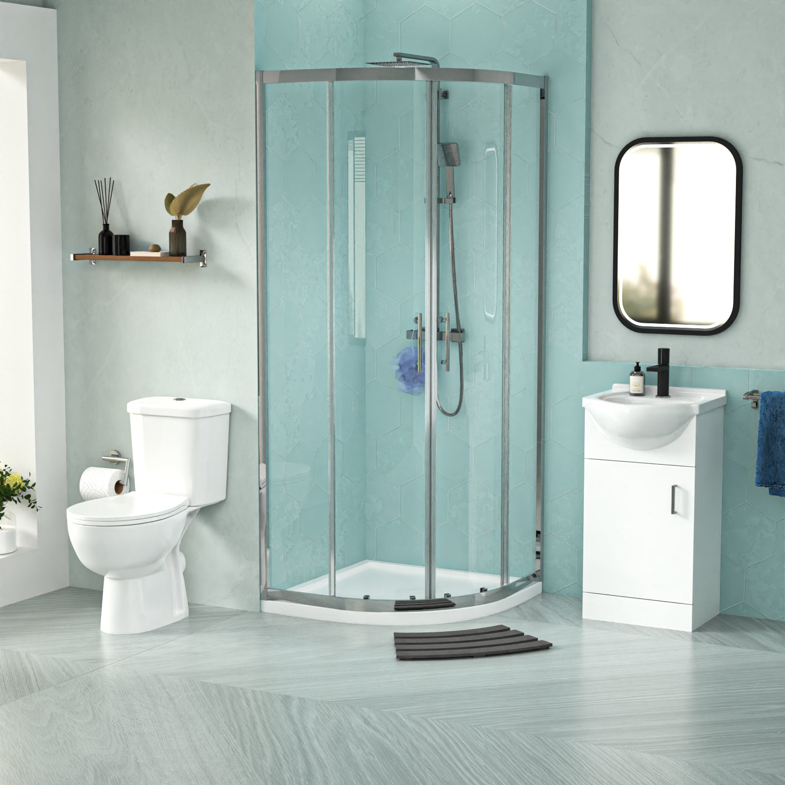 White 450mm Vanity 800mm Quadrant Shower Enclosure Toilet Tray Set